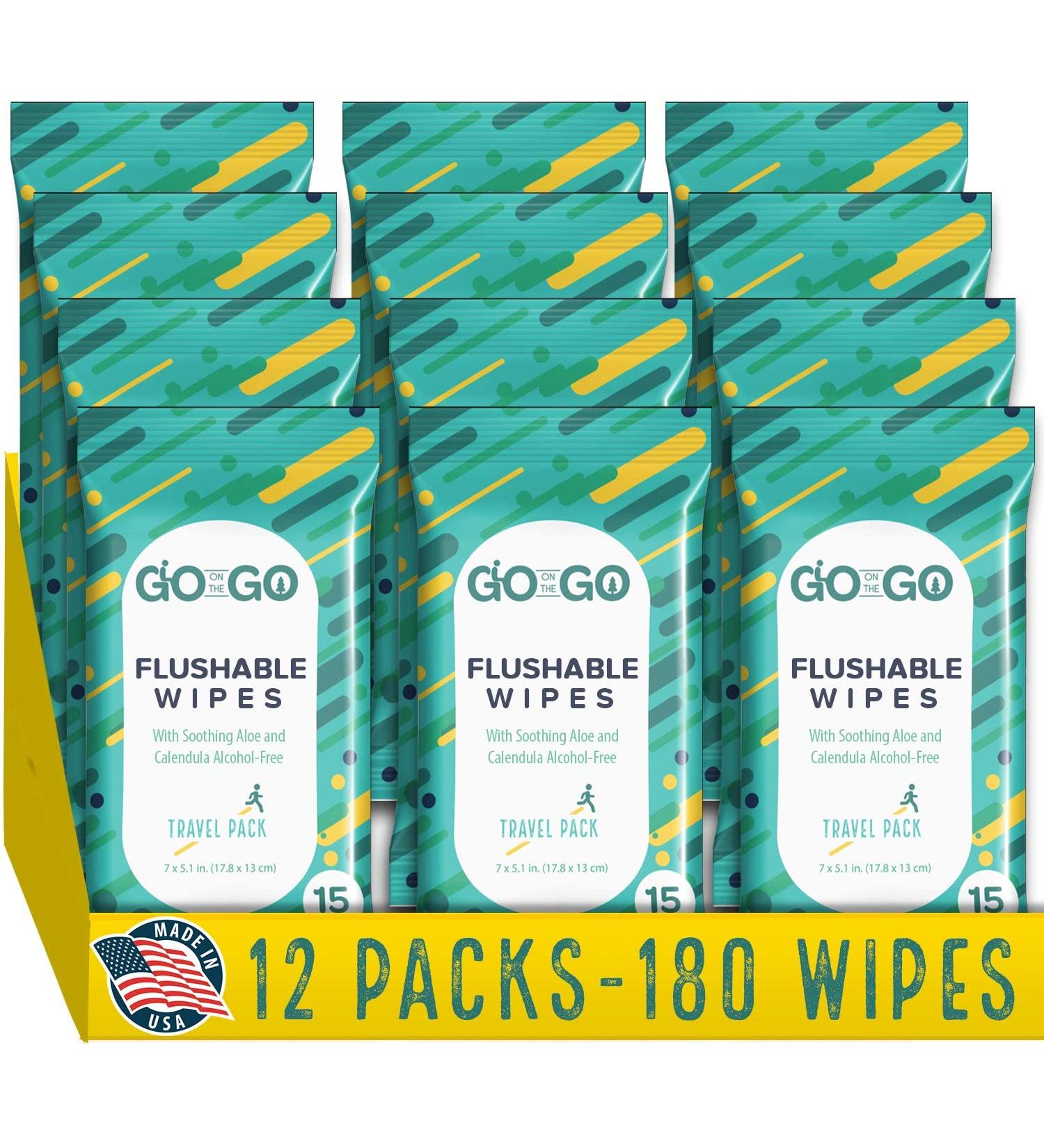Biodegradable Alcohol-Free Flushable Wet Wipes for Travel | Soothing Aloe & Calendula | 180 Wipes | Made in USA - Buy Online on GoSupps.com