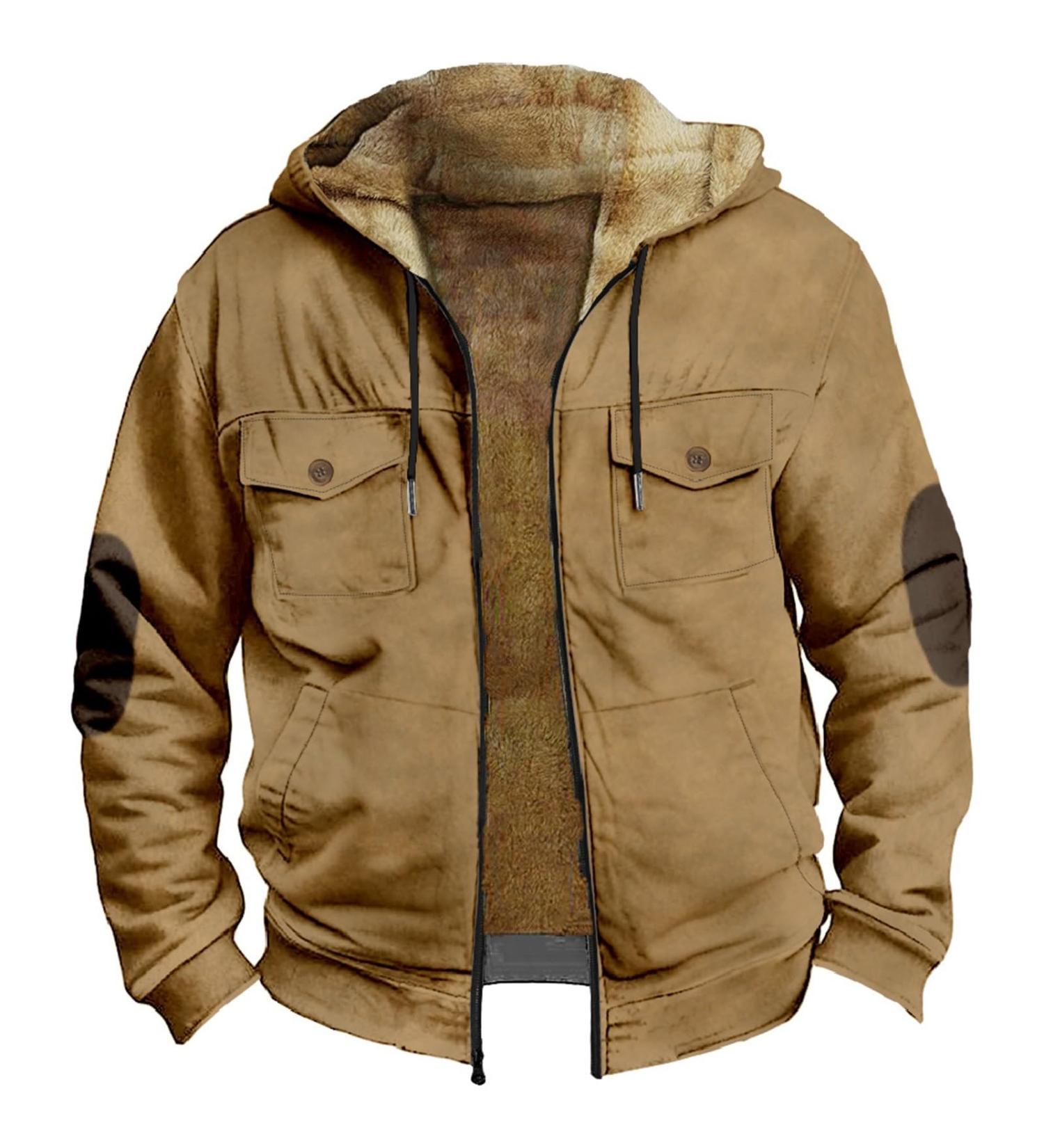 Hanxiulin Oversized Plush Jacket for Men | Winter Coat & Hiking Hoodie - Casual Lightweight Quilted Khaki - Buy Online on GoSupps.com