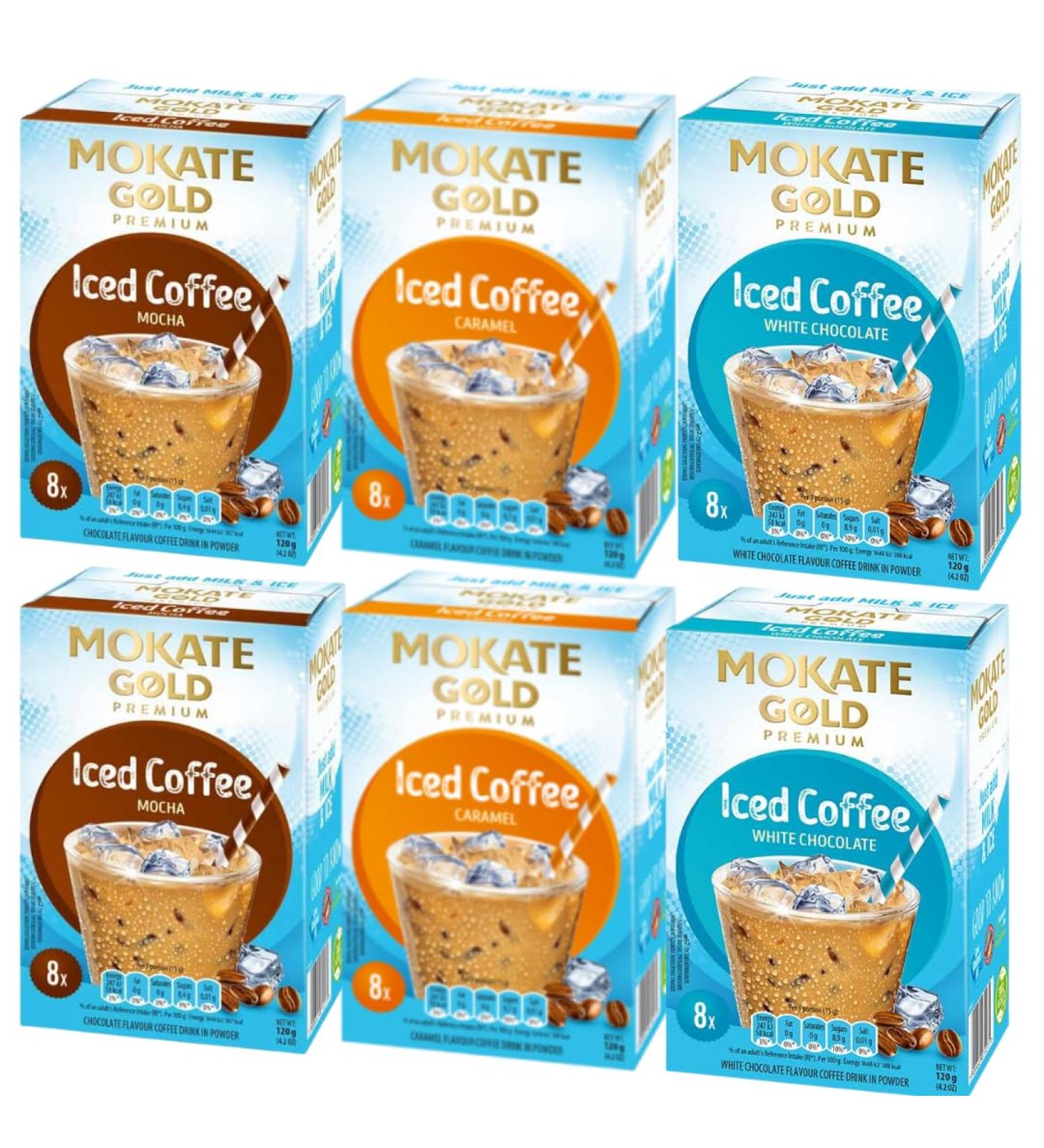 Iced Coffee Bundle with Mokate Caramel Iced Coffee 120g x2 Mokate Mocha 120g x 2 and Mokate White Chocolate 120g x 2 (6 Pack)