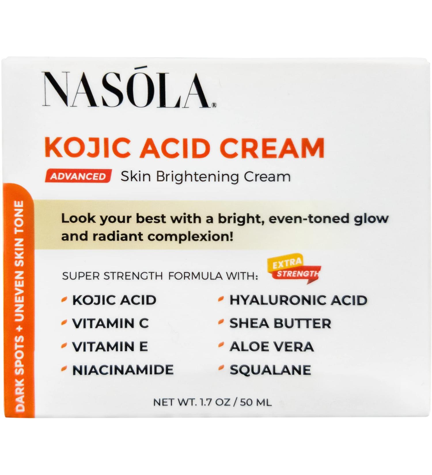 Nasola Kojic Acid Cream for Skin Brightening, Acne & Dark Spot Remover - Women & Men - Underarm & Body - Fades Hyperpigmentation - Buy Online on GoSupps.com