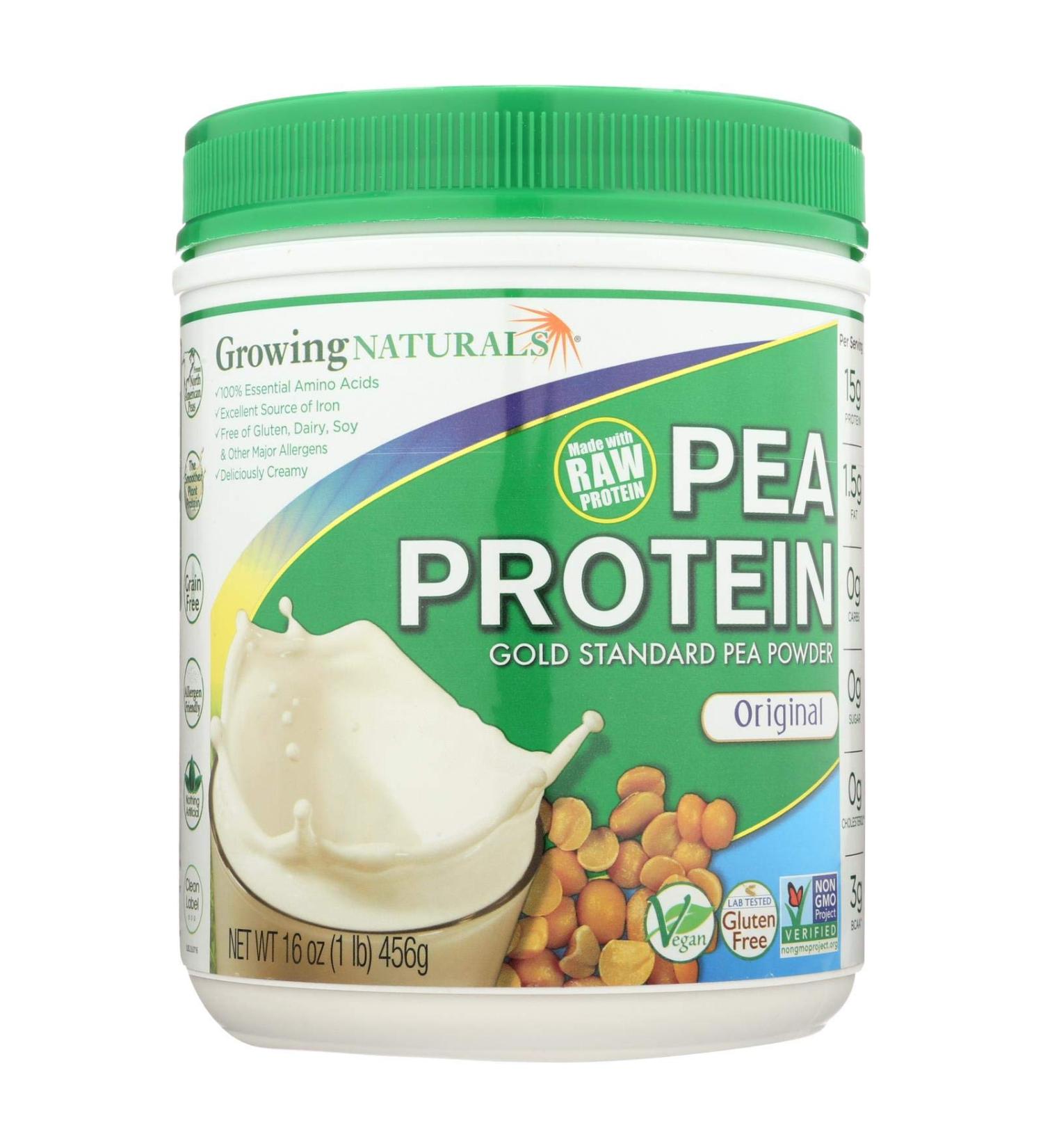 2 Pack of Growing Naturals Yellow Pea Protein - Original - 16 oz - Gluten Free - Dairy Free - Vegan