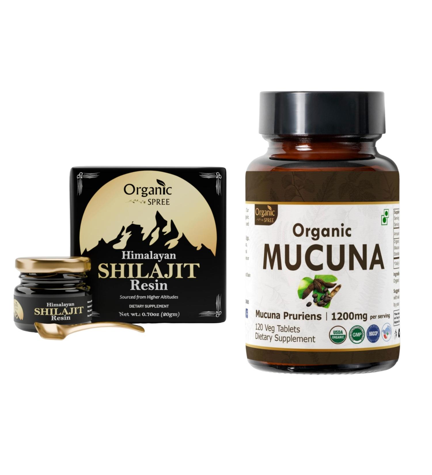 ORGANIC SPREE Pure Himalayan Shilajit Resin & Mucuna Supplement 20g & 120 Tablets 85+ Trace Mineral Fulvic Acid Resin & USDA Organic Mucuna Pruriens - Buy Online on GoSupps.com