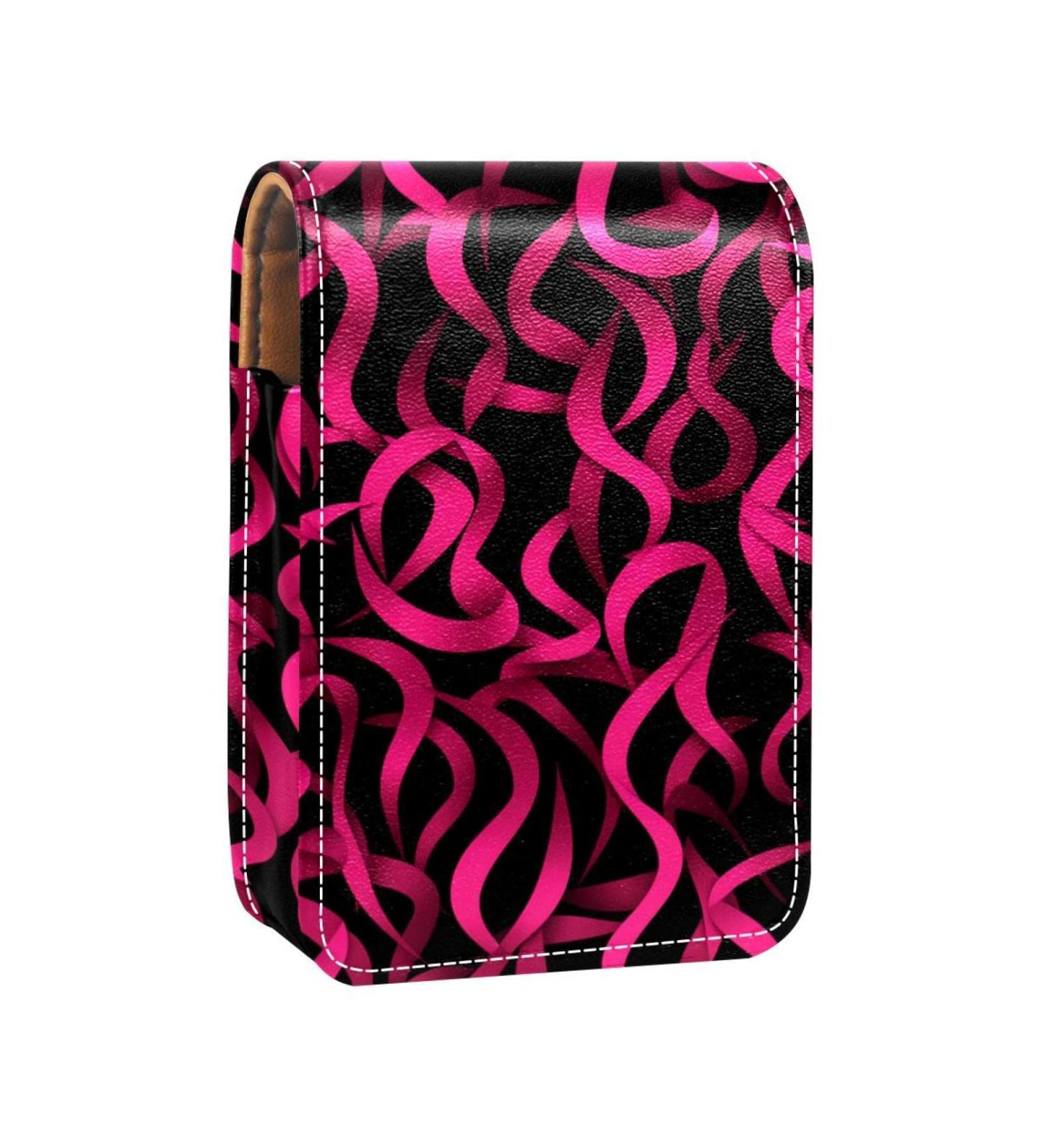 Buy Leather Lipstick Case Organizer with Mirror | Mini Lip Gloss Holder - Breast Cancer Ribbon Pink - Buy Online on GoSupps.com