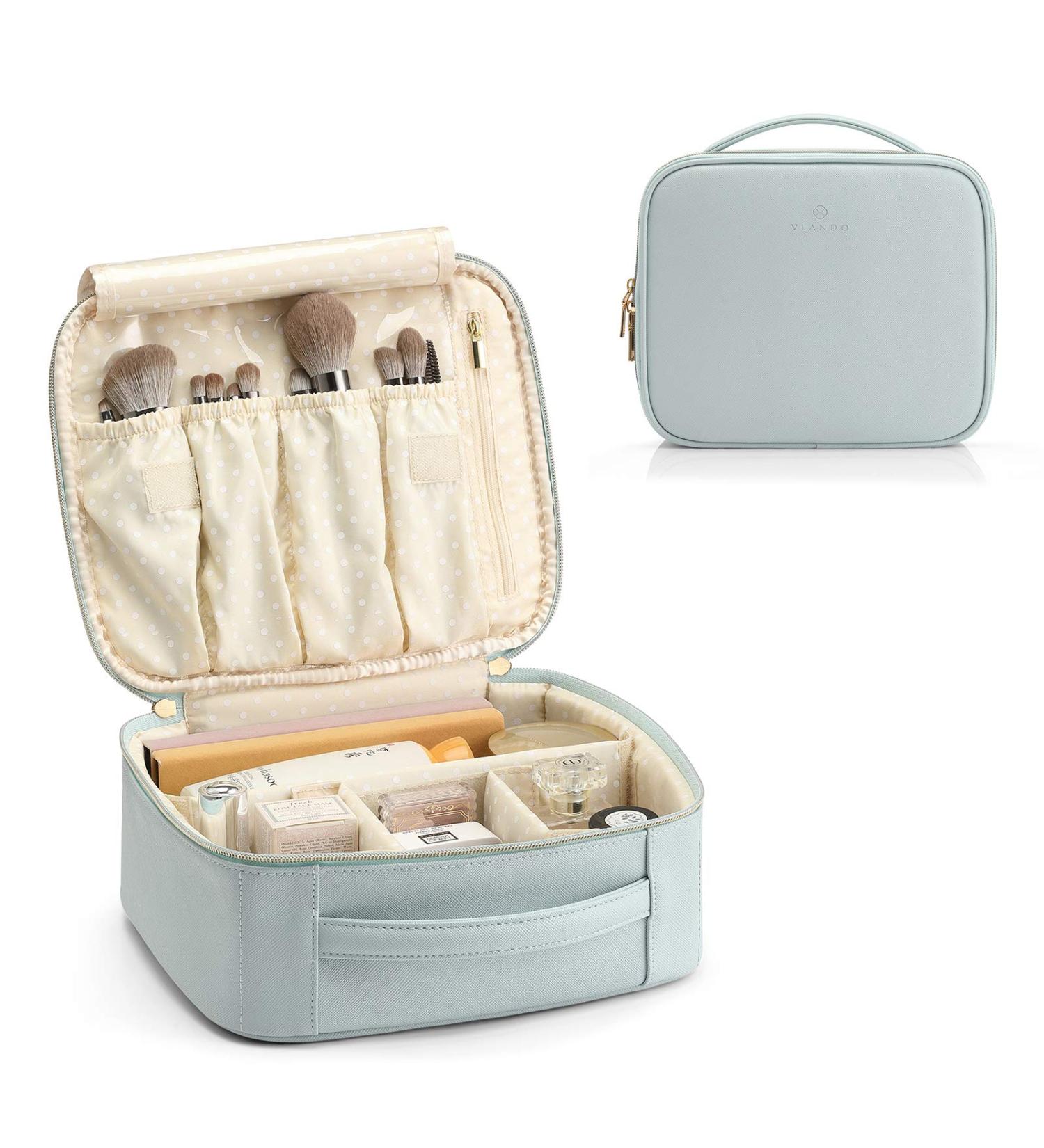 Vlando Portable Travel Makeup Storage Bag - Blue | Adjustable Dividers for Cosmetics & Brushes | Ideal Gift for Women & Girls - Buy Online on GoSupps.com