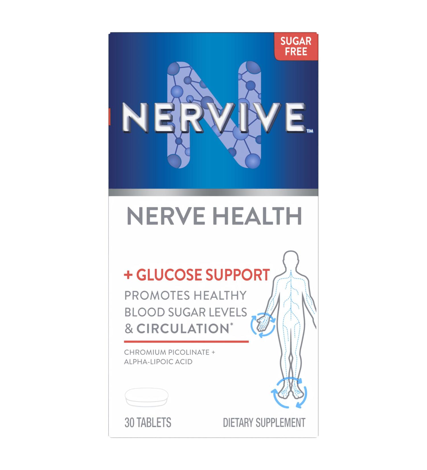 Nervive Nerve Health Glucose Support Tablets Nervive Supplement Nervive Tablet Alpha Lipoic Acid Chromium Picolinate Vitamin B12 B6 B1 - Buy Online on GoSupps.com