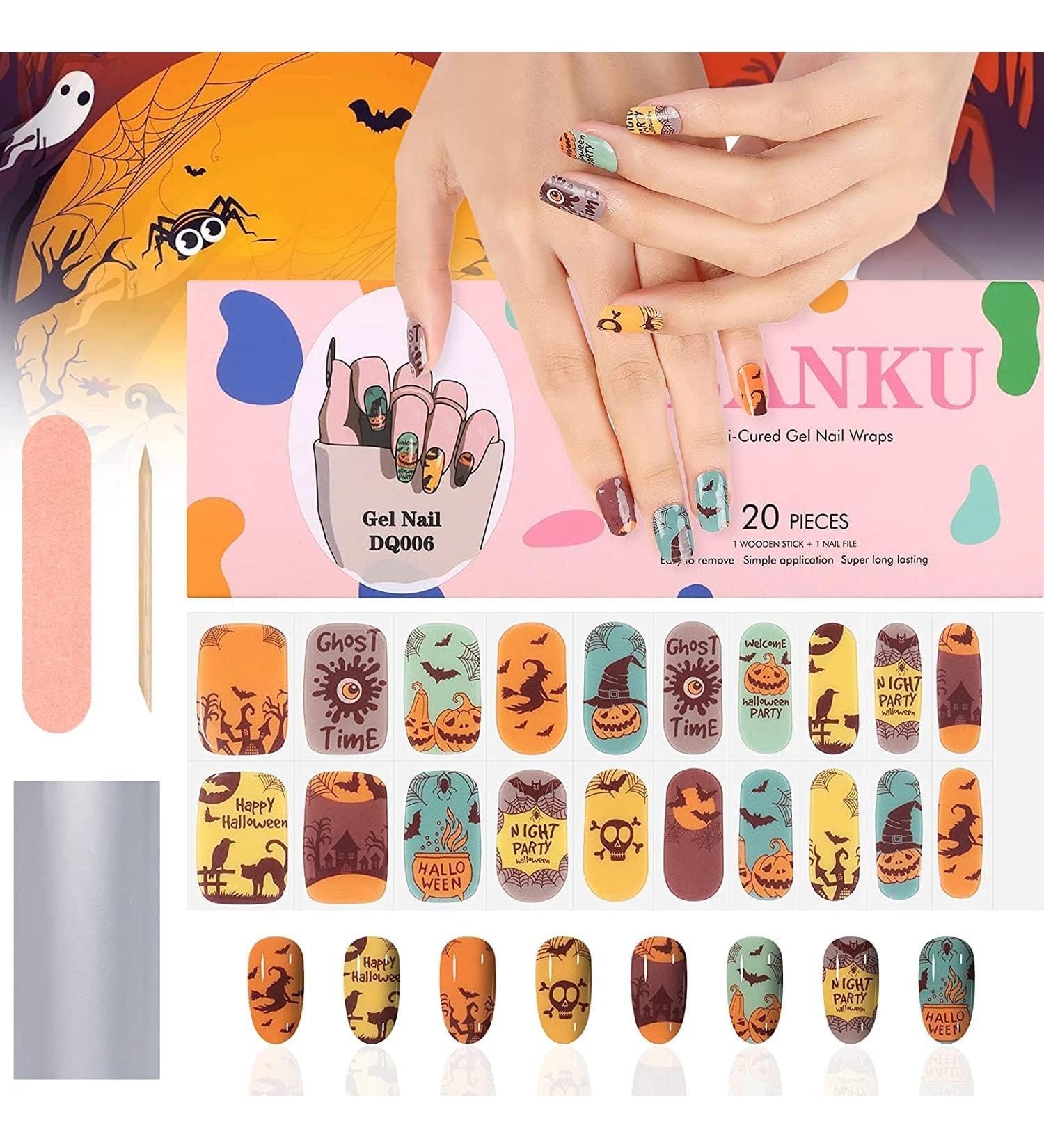 EBANKU Halloween Gel Nail Polish Strips - 20 Stickers for Pumpkin Witch Nail Designs with Nail File Stick - UV/LED Lamp Required - Buy Online on GoSupps.com