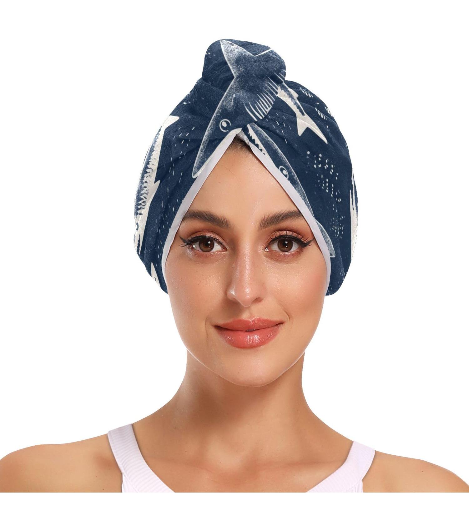 Sharks-2735 Hair Towel 2 Pack | Super Absorbent Quick Dry Hair Turbans for Women & Girls - Buy Online on GoSupps.com