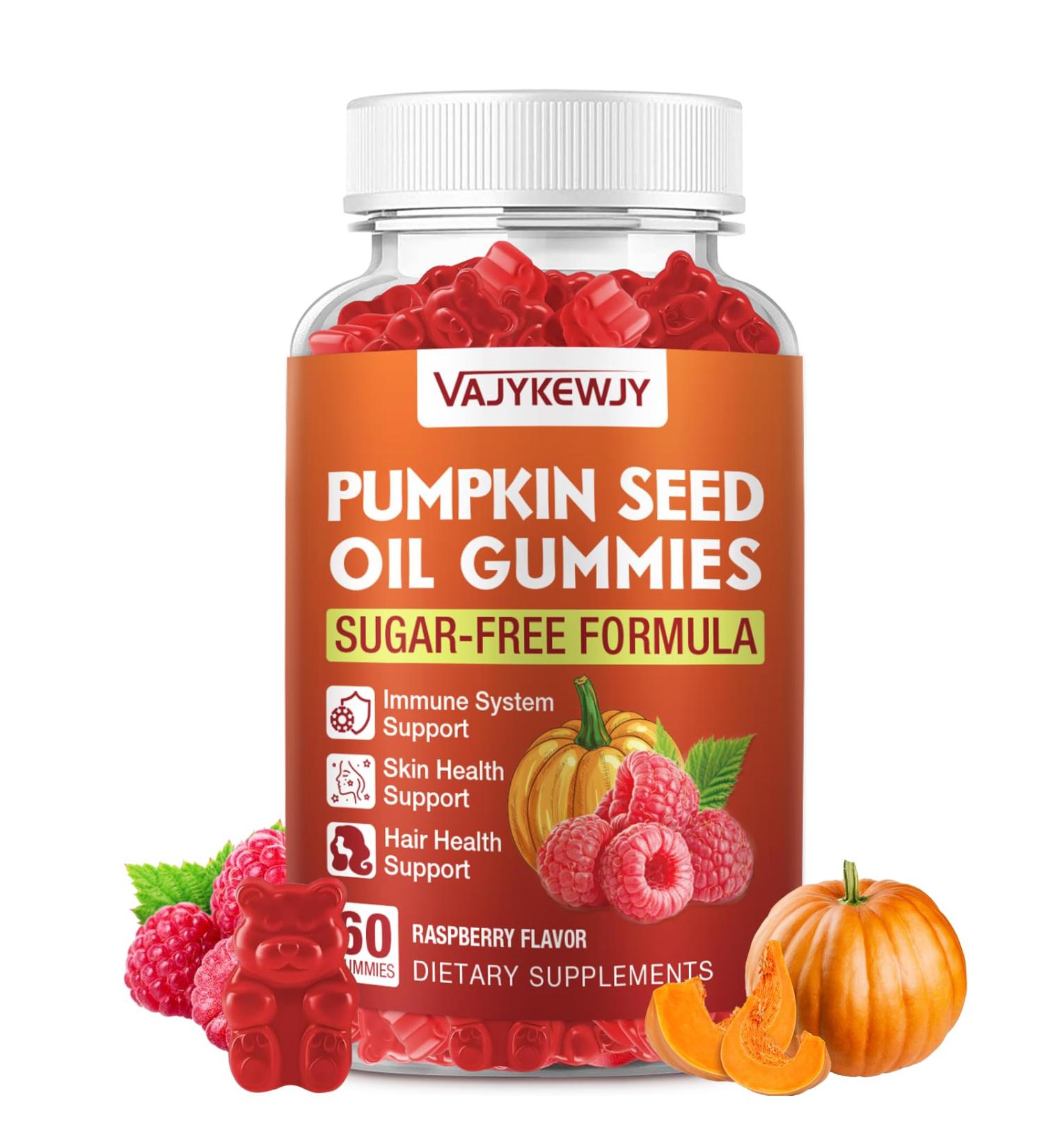 VAJYKEWJY Pumpkin Seed Oil & Saw Palmetto Gummies - Hair Growth & Skin Health Supplement with High-Purity Extract for Women & Men Vegan Raspberry Flavor 60 Gummies - Buy Online on GoSupps.com