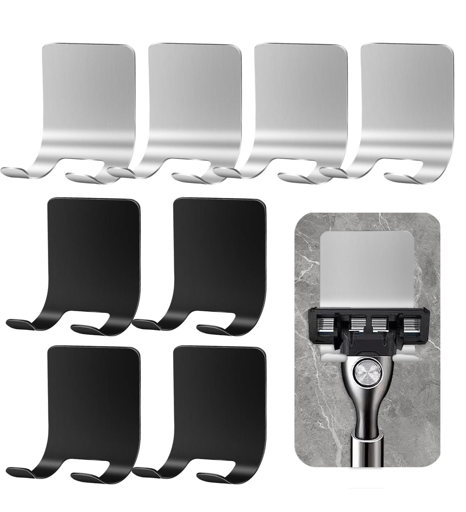 8-Pack Stainless Steel Razor Holder - Self-Adhesive No-Drill Shower Hook for Bathroom & Kitchen - Buy Online on GoSupps.com