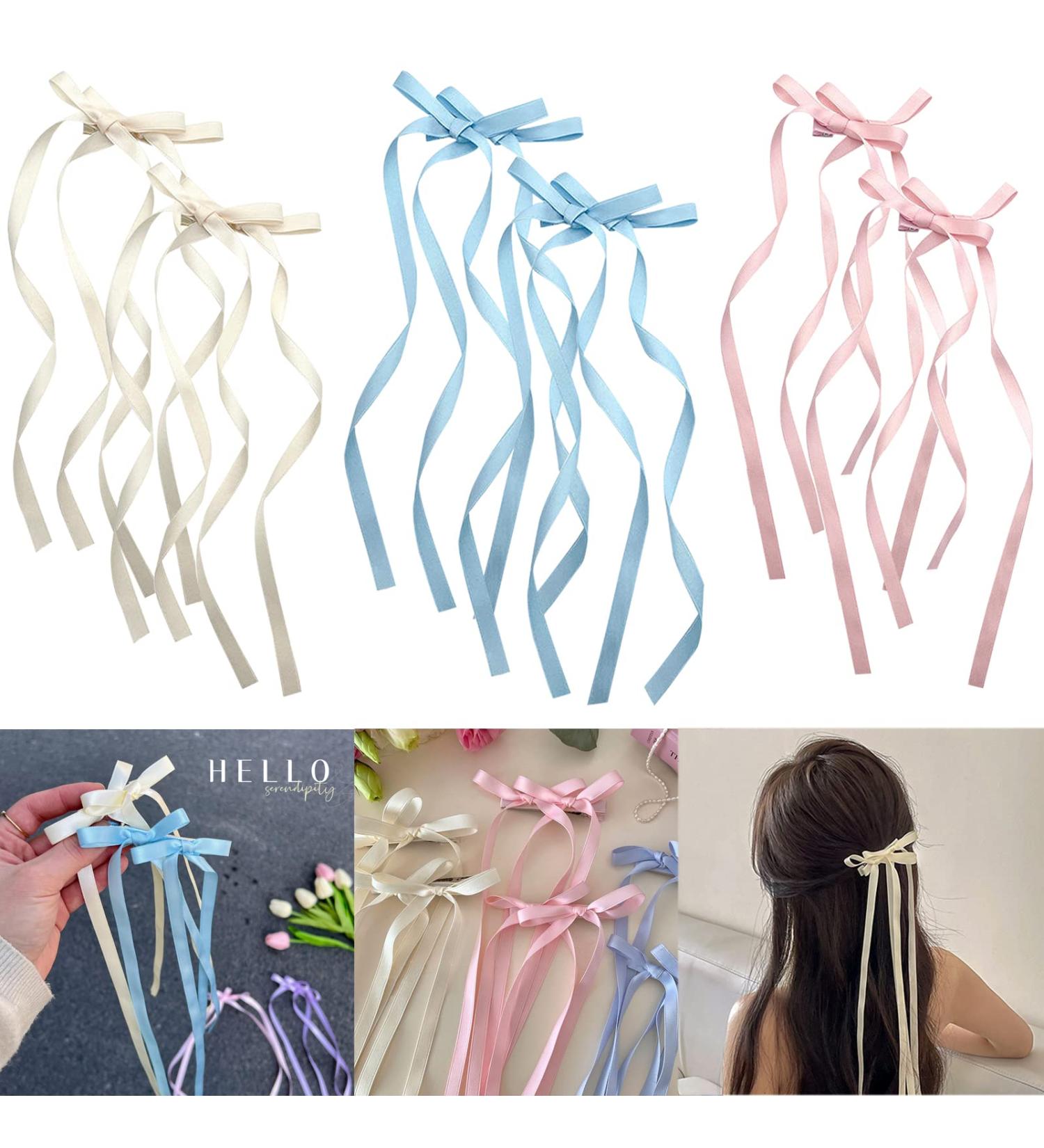 2PCS Velvet Bow Hair Clips for Women - Barrette Snap Hair Accessories in Blue, Pink, Off-White - Gift for Teen Girls - Buy Online on GoSupps.com