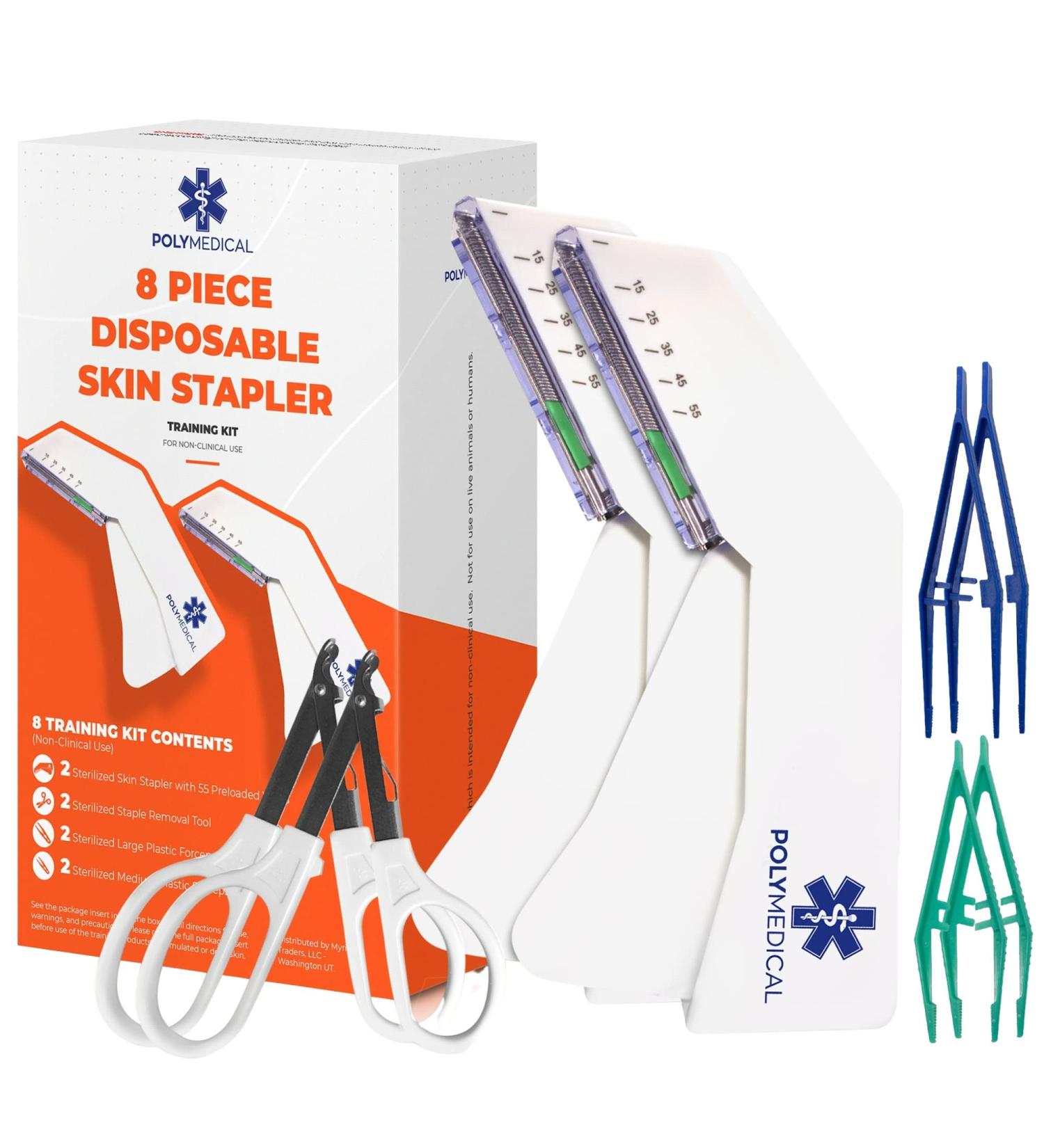 8 Piece Disposable Skin Stapler Kit - 110 Wires, 2 Removers, 4 Forceps - Suture Thread Alternative for Camping & Emergency Survival - Buy Online on GoSupps.com