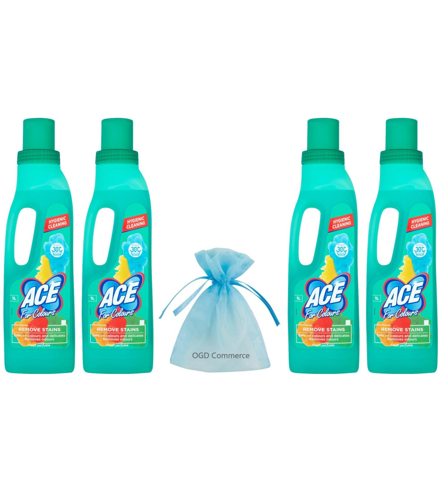 Ace for Colours Remove stains Hygienic Cleaning 1L Fresh Perfume Pack of 4 + Gift For you Organza small bag - Buy Online on GoSupps.com