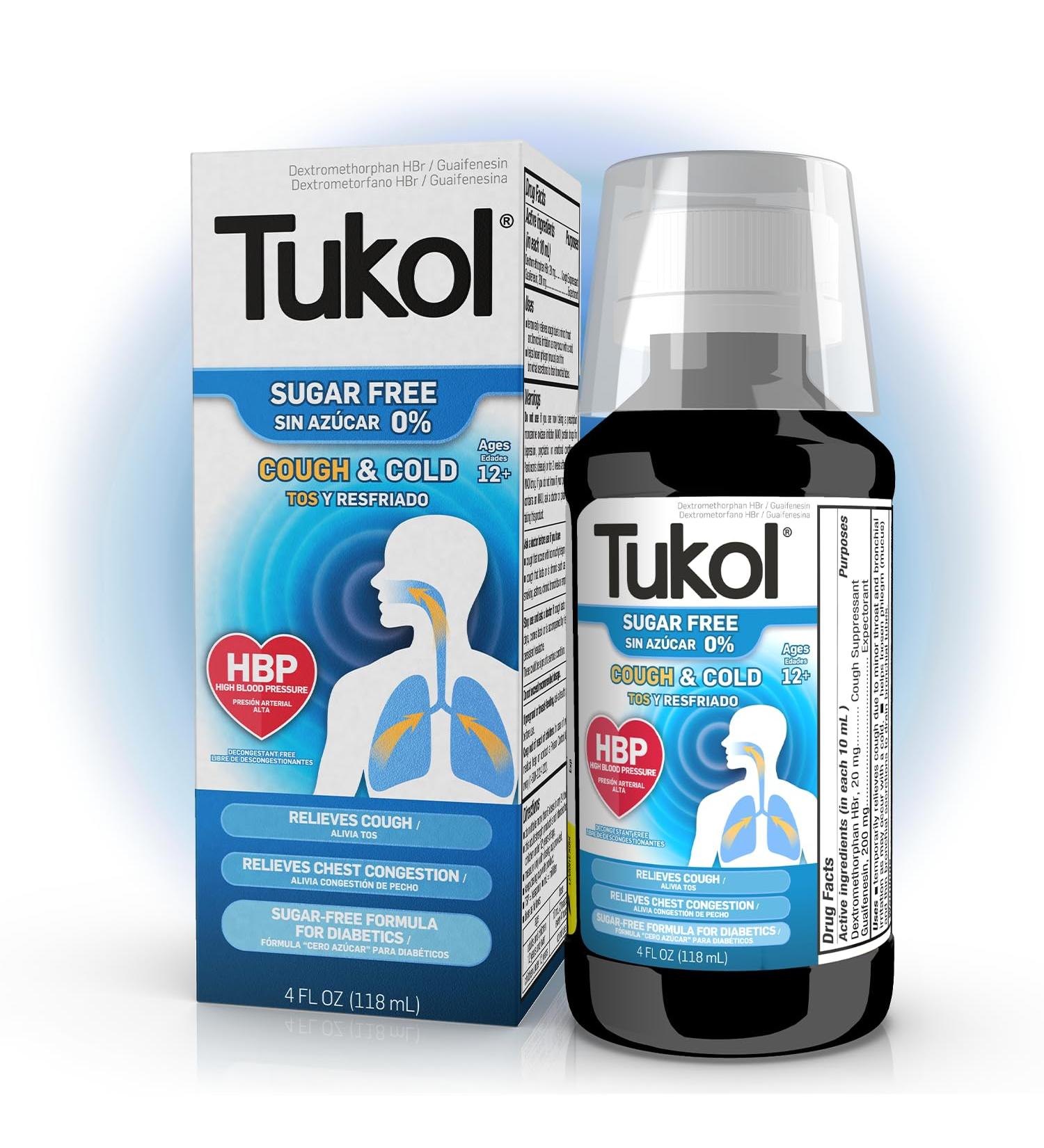 TUKOL Sugar-Free Cough & Cold Relief Syrup | Non-Drowsy Fast-Acting Dextromethorphan | Safe for Diabetics & High Blood Pressure | 4 Fl Oz - Buy Online on GoSupps.com