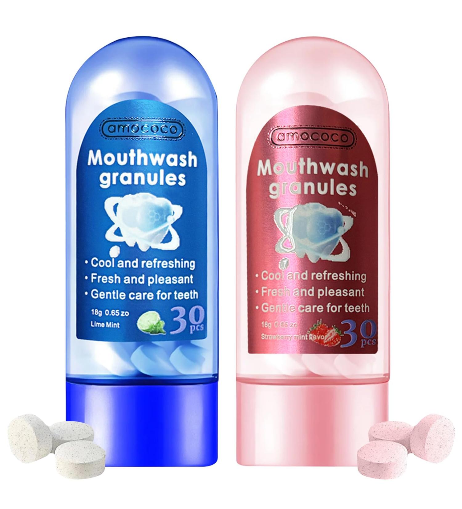 Amococo 30 Count Toothpaste Tablets for Deep Cleaning Gentle on Gums Stain Removal Fresh Breath Mouthwash Granule (Strawberry&Lime Mint) - Buy Online on GoSupps.com