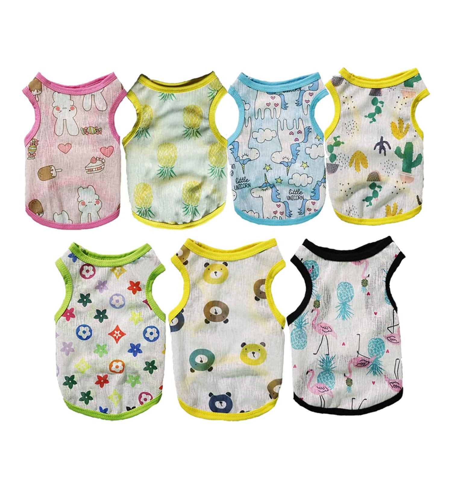 7-Piece Breathable Dog T-Shirt Set | Summer Pet Sweatshirts for Small & Medium Dogs | Cute Printed Puppy Clothing | Perfect for Male & Female Dogs (XS) - Buy Online on GoSupps.com