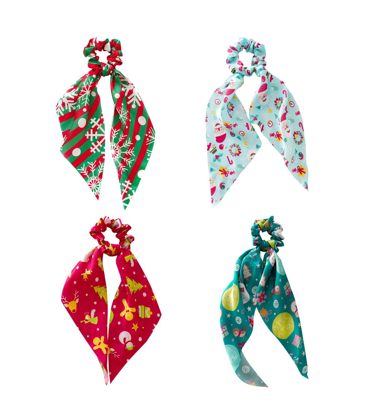 JNAWA 4Pieces Christmas Hair Scarf Scrunchies Fashion Hair Scrunchies with Long Ribbon Bow Cute Pattern Scrunchies for Christmas Birthday Hair Accessories - Buy Online on GoSupps.com