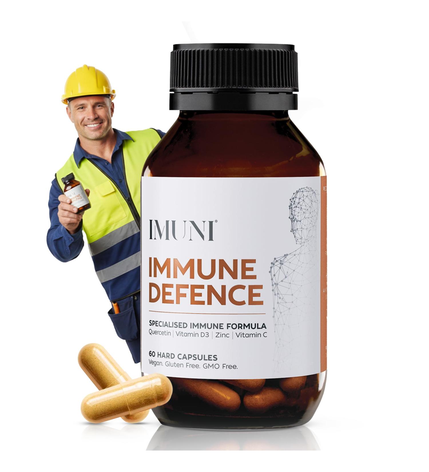 IMUNI Defense Support for Construction & Physical Labor Daily Upper Respiratory & Wellness Formula with Quercetin Vitamin C D and Zinc 60 Capsules - Buy Online on GoSupps.com