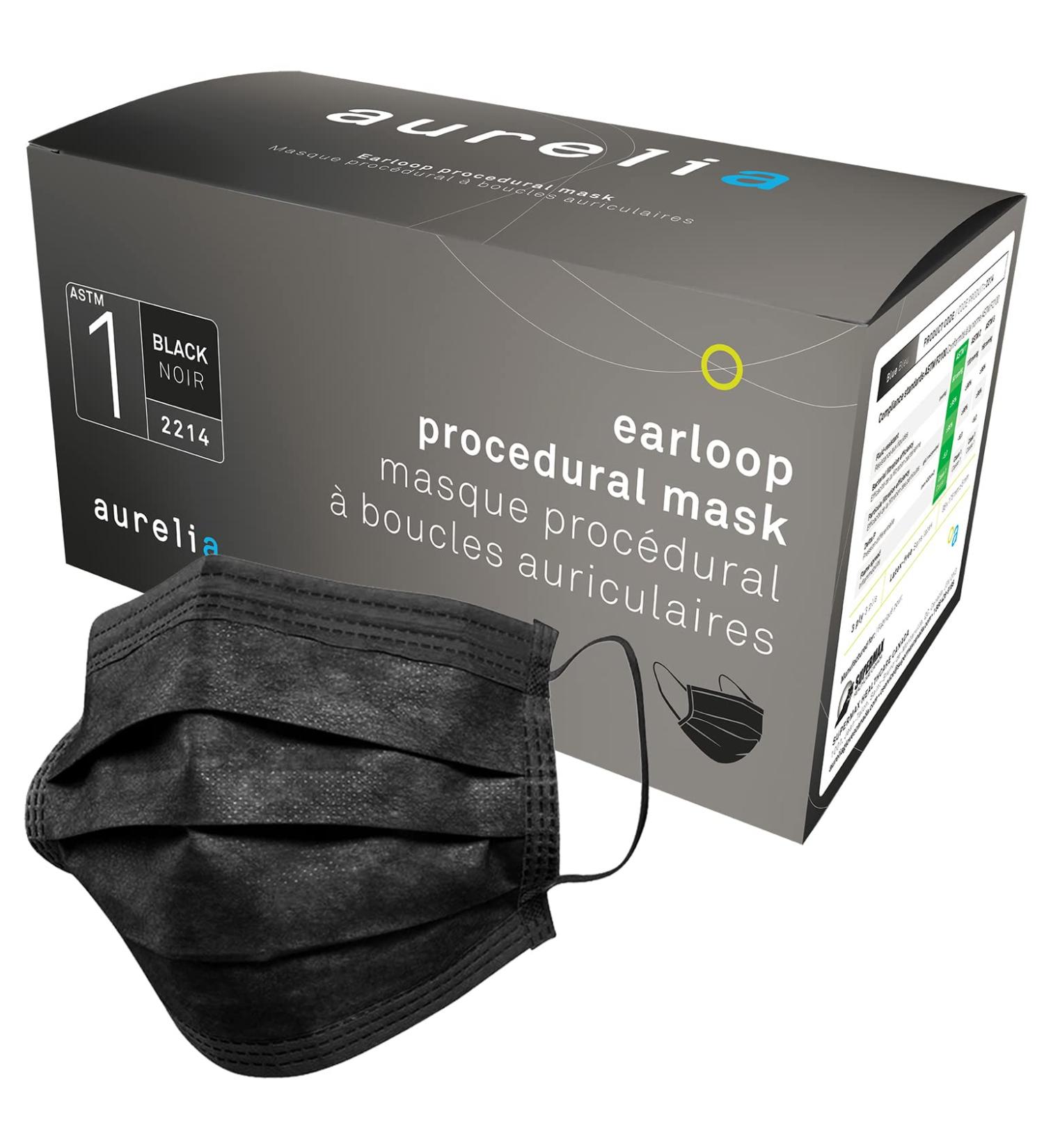 Aurelia Level 1 Disposable Protective Face Masks for Adults with Earloops 3 Ply (1 x 50 Units Black) - Buy Online on GoSupps.com