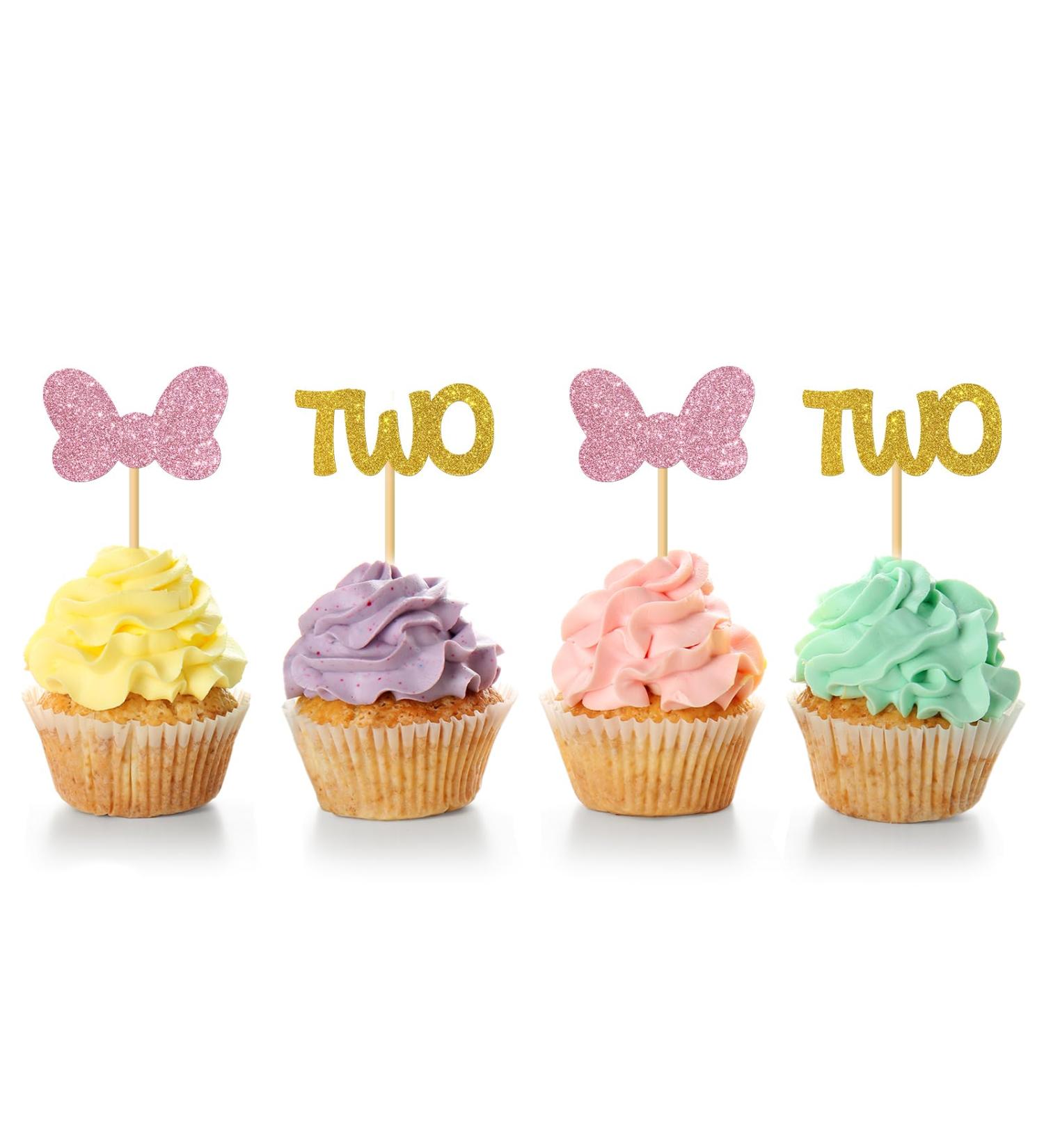 MonMon & Craft Minnie Two Cupcake Toppers/Girls Children 2nd Birthday Cupcake Toppers/Twins 2nd Birthday/Kids Birthday Party Decorations/Glitter - 24 Pcs - Buy Online on GoSupps.com