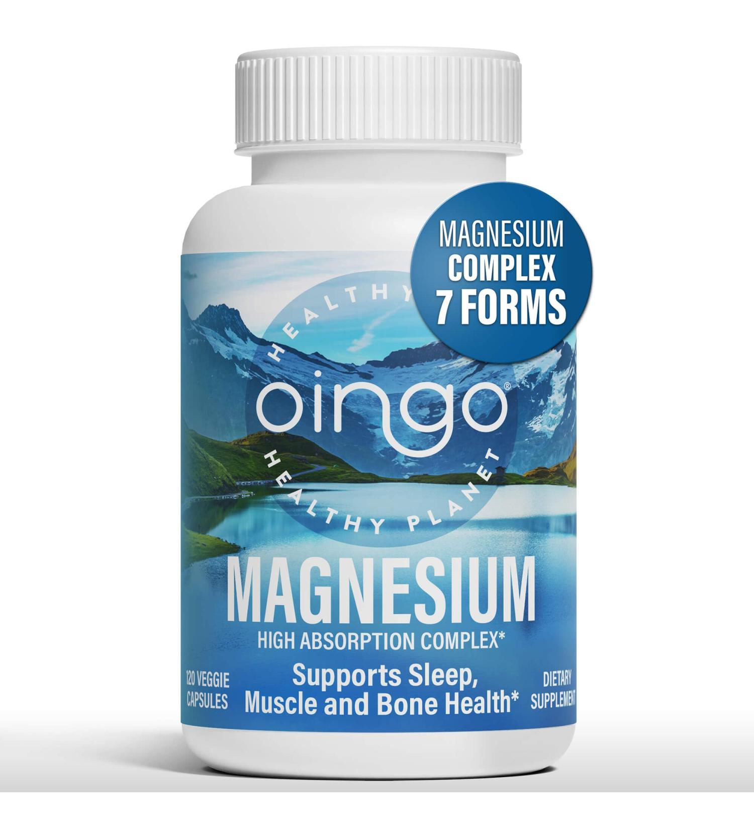 Oingo High Absorption Magnesium Complex 7 in 1 Magnesium Supplement with Magnesium Glycinate Citrate Malate for Natural Sleep Aid Leg Cramps Relief Stress Relief 250 mg 120 Veggie Caps - Buy Online on GoSupps.com