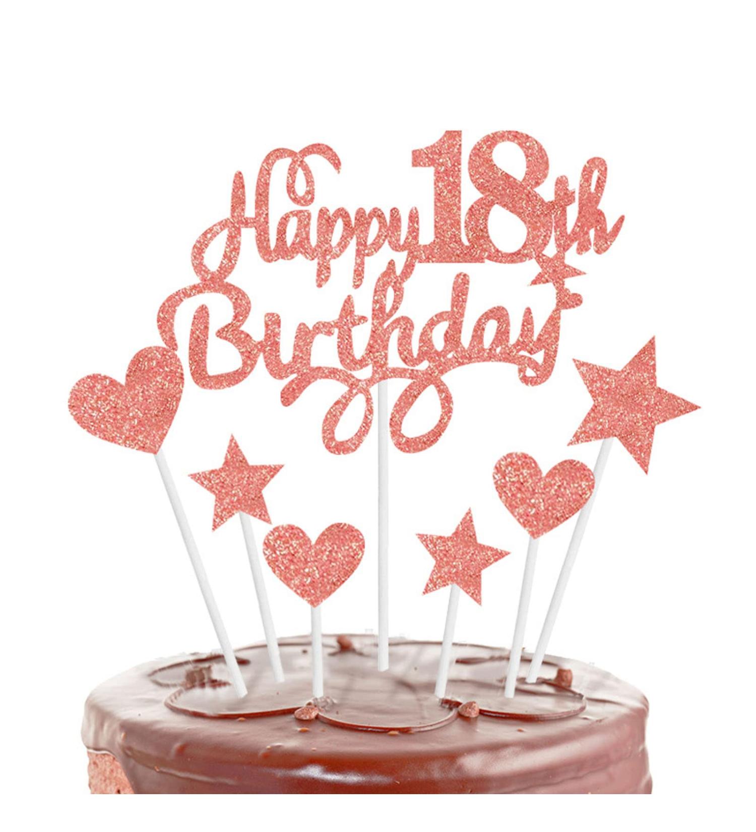 WOSO 18th Birthday Cake Topper Set with Heart Star Cupcake Cake Topper Picks Glitter Cake Decoration for Birthday Party Cake Supplies Rose Gold - Buy Online on GoSupps.com