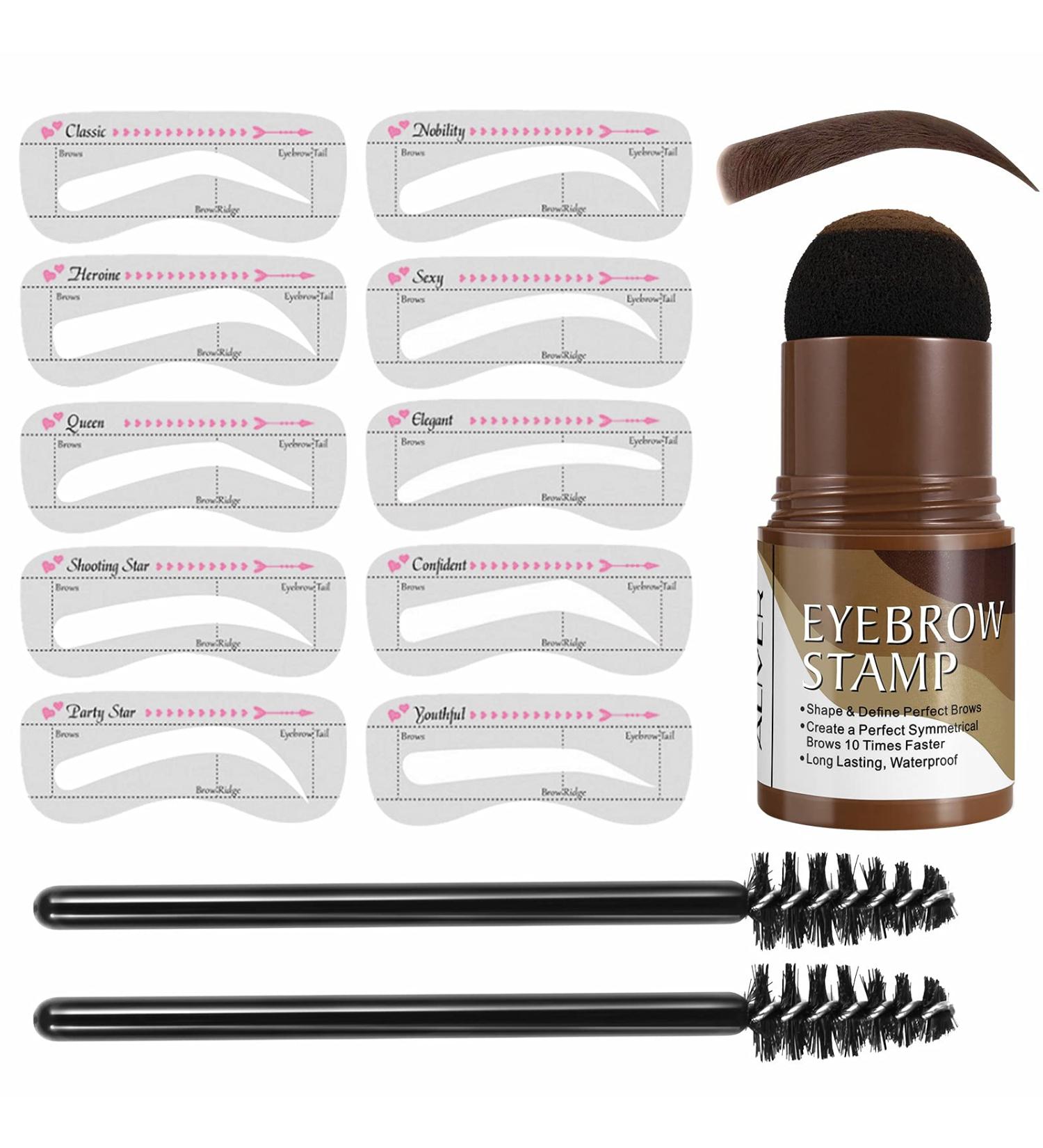 Waterproof Eyebrow Stamp Stencil Kit with 10 Reusable Molds & 2 Pencil Brushes - Dark Brown | Professional Brow Shaping Tools - Buy Online on GoSupps.com