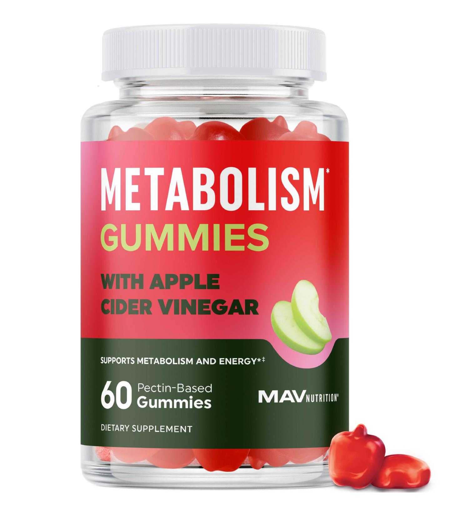Metabolism Gummies with Apple Cider Vinegar | Energy Digestion & Lean Body Mass Support | Apple Cider Vinegar Gummies with The Mother B12 & Folate | Metabolism Support for Women & Men | 60 Ct. - Buy Online on GoSupps.com