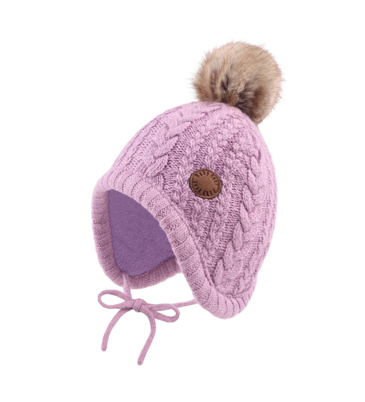 XIAOHAWANG Winter Baby Hat with Velvet Lining - Toddler Kids Beanie Earflap for Girls and Boys | Warm Baby Hats with Pompom 0-6 Months (Purple) - Buy Online on GoSupps.com