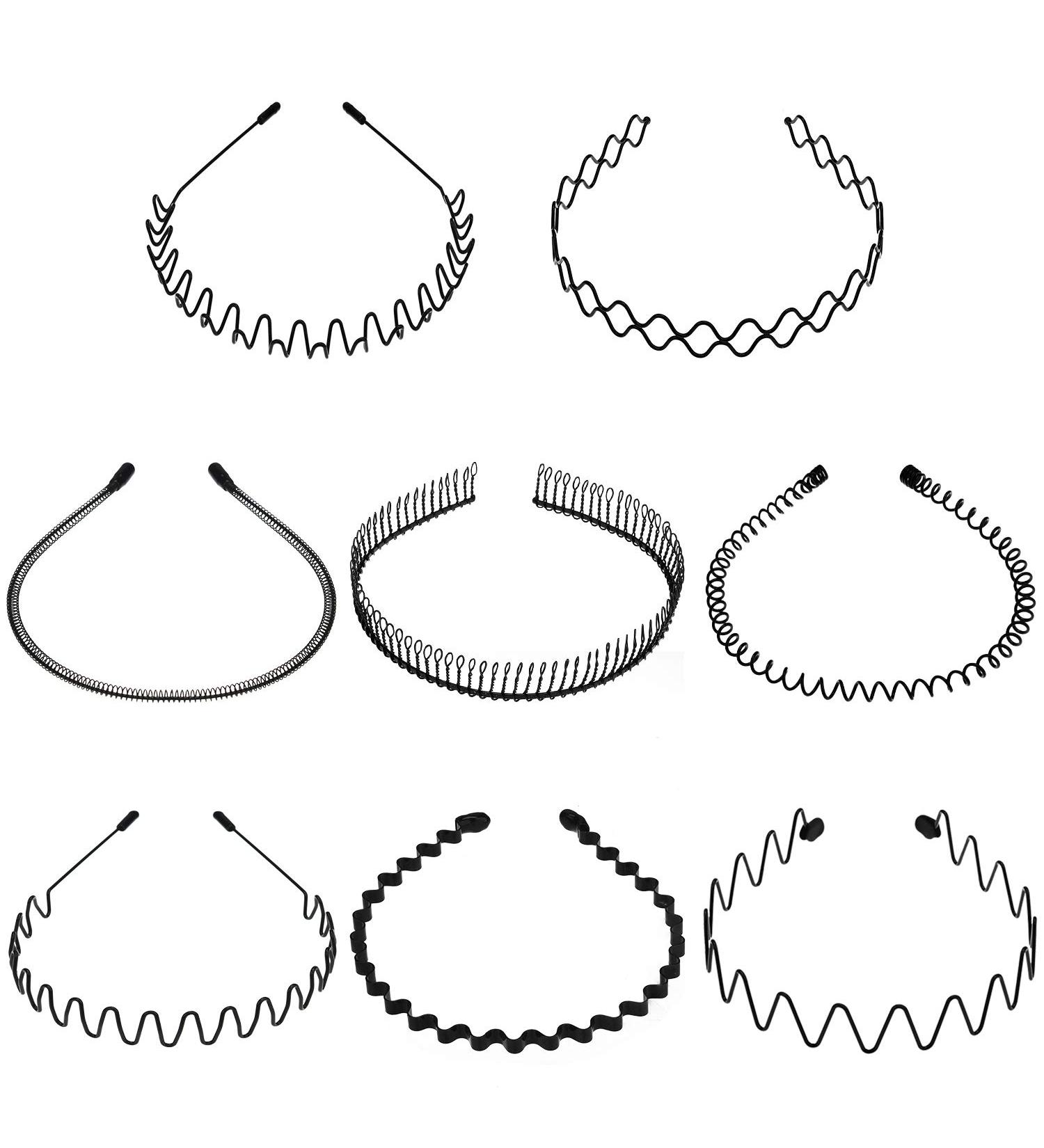 Willbond 8-Piece Metal Headbands Set | Unisex Non-Slip Hair Bands for Women & Men | Black Spring Headband for Sports | Metal Hair Hoop Accessories - Buy Online on GoSupps.com