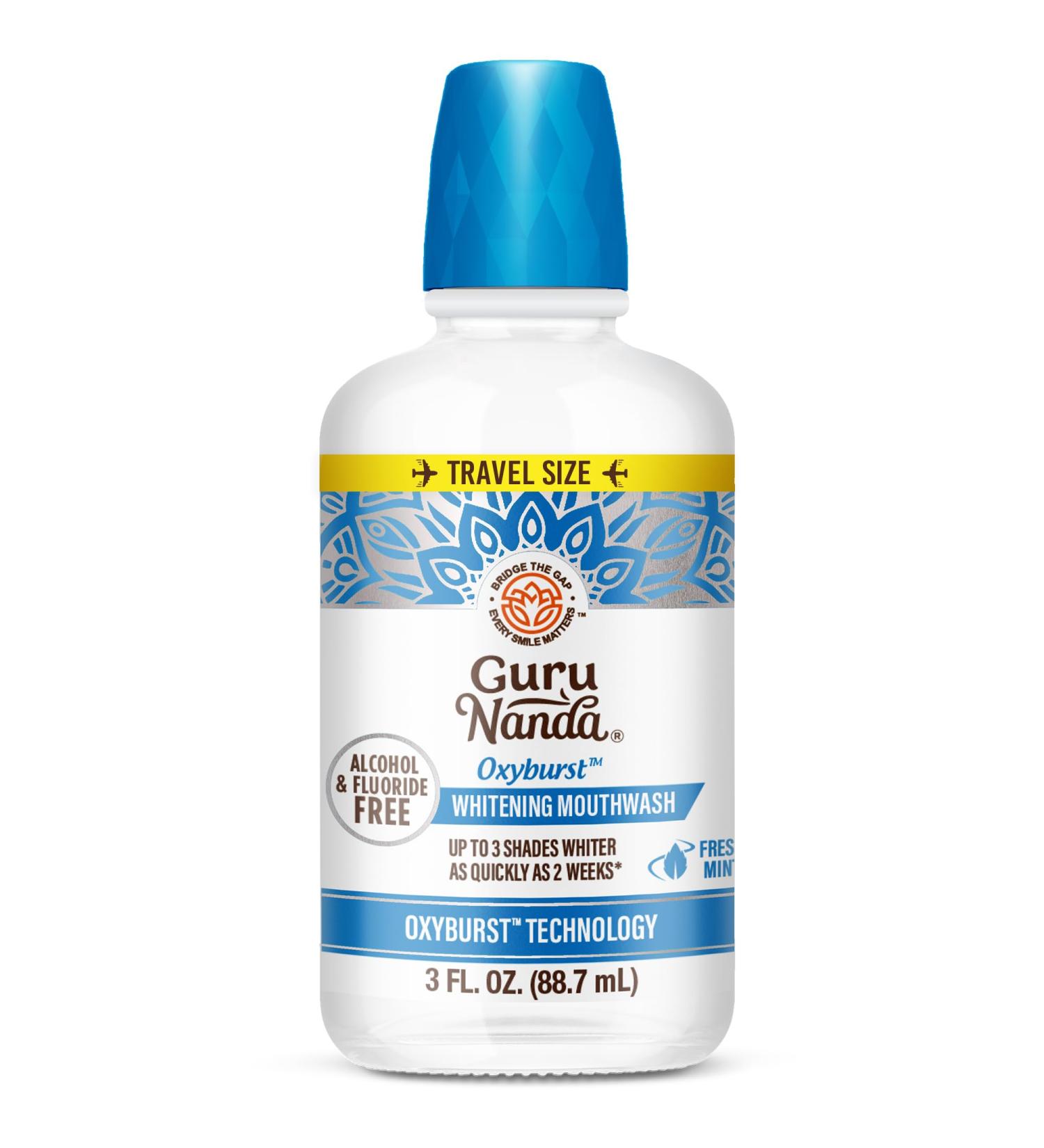GuruNanda Oxyburst Teeth Whitening Mouthwash Alcohol & Fluoride Free with Hydrogen Peroxide & 7 Essential Oils for On-The-Go Freshness TSA Friendly Wild Mint 3 fl oz 3 Fl Oz (Pack of 1) - Buy Online on GoSupps.com