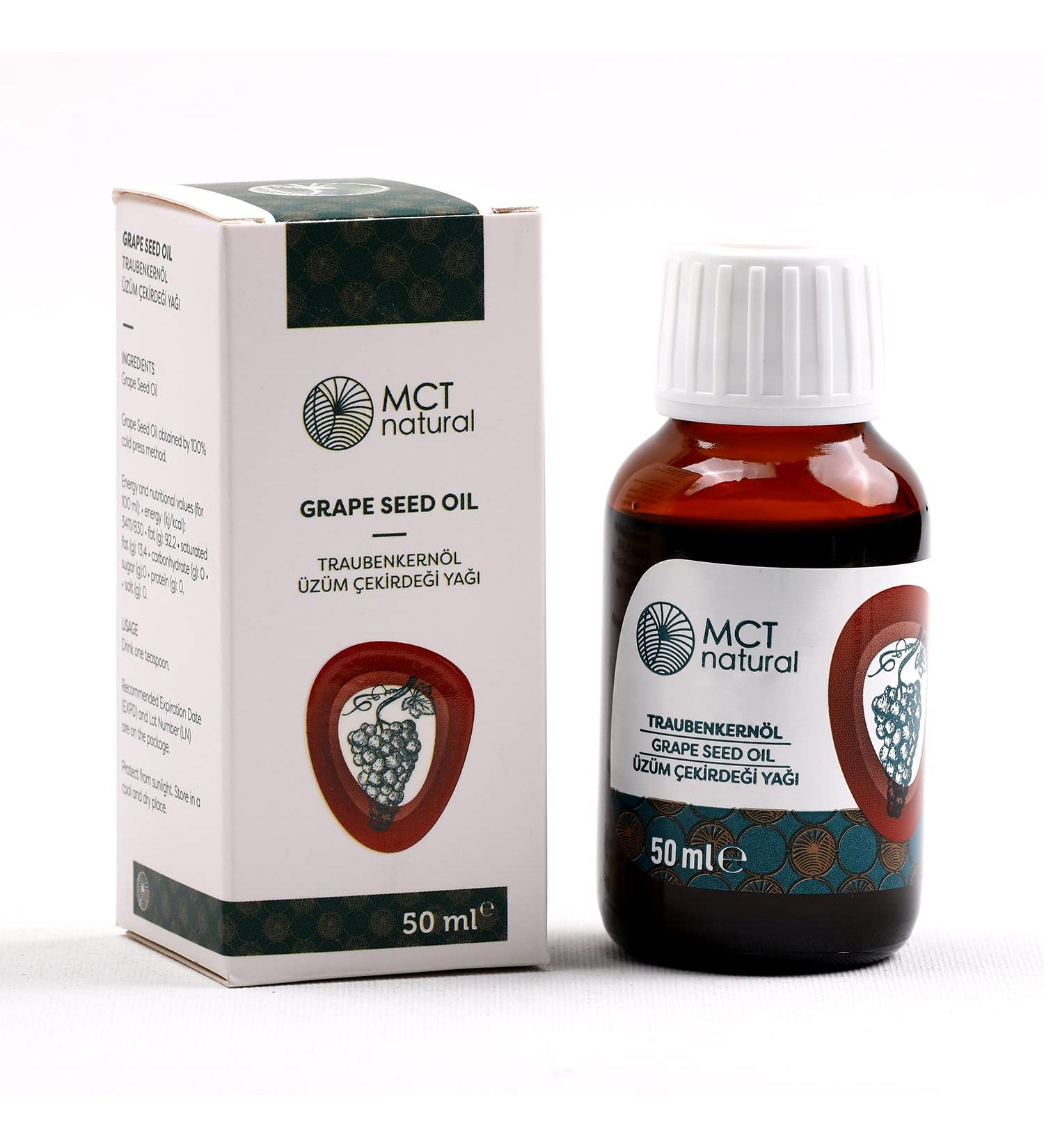 MCT NATURAL Grape Seed Oil 50ml - 100% Natural Aromatherapy & Massage Oil for Skin Hair & Cell Care - Buy Online on GoSupps.com