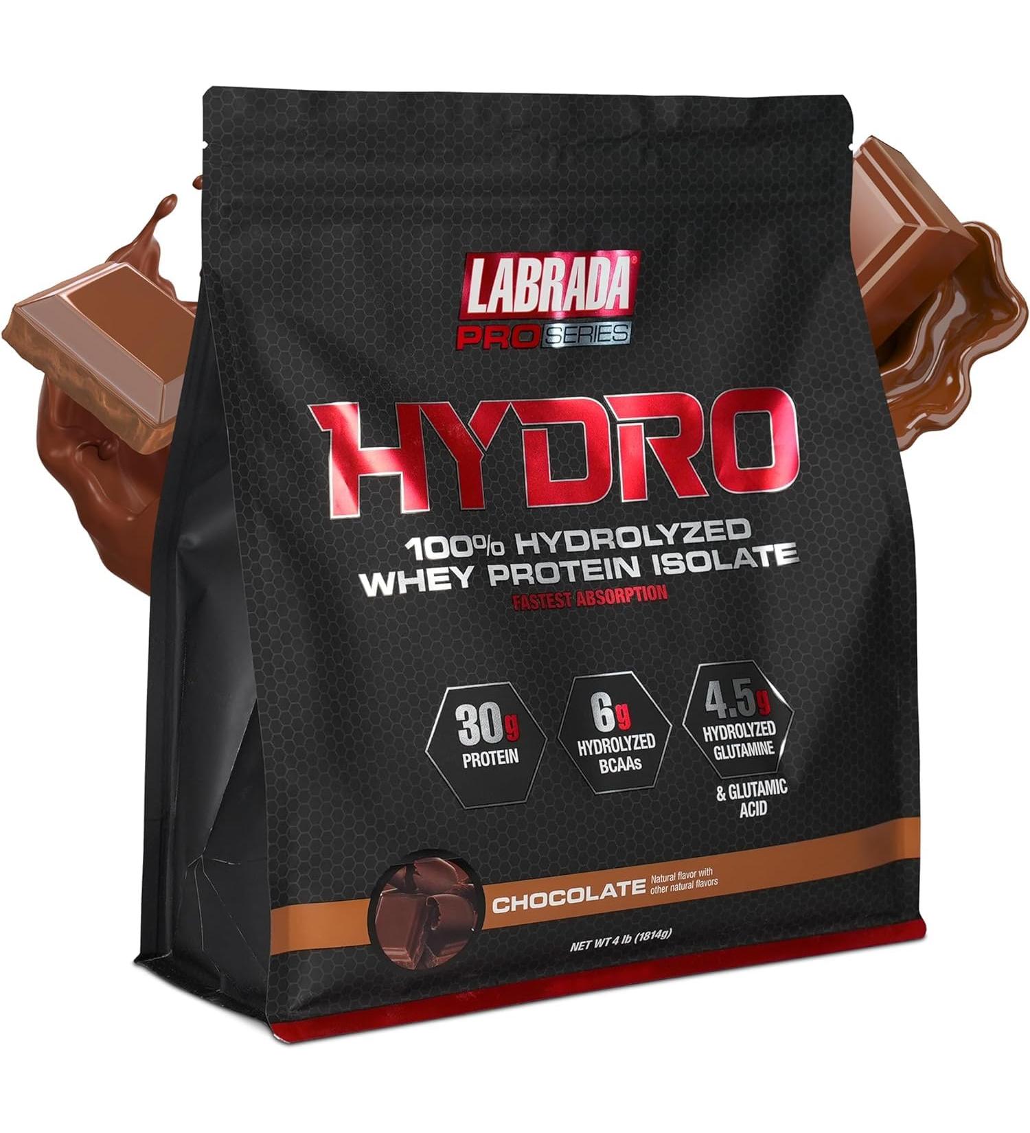 LABRADA Hydro 100% Pure Hydrolyzed Whey Protein Isolate Powder, Lactose Free, Glutamine, Fastest Digesting Whey Available, Instant Mixing, Delicious Taste 47 Servings 4lb (Chocolate) Chocolate 4 Pound (Pack of 1) - Buy Online on GoSupps.com