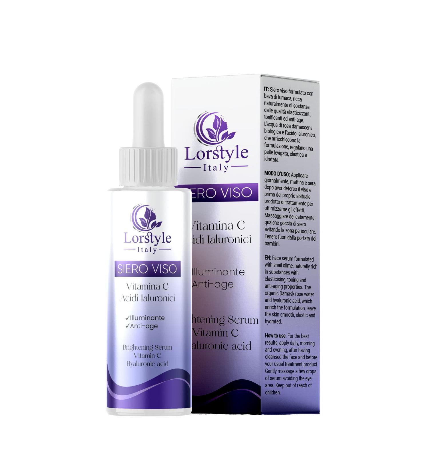 Lorstyle Vitamin C Serum for face with Hyaluronic Acid and Ferulic Acid - Brightening Moisturizing Anti-aging Anti Dark spot effects for Women/Men - Made in Italy - Buy Online on GoSupps.com