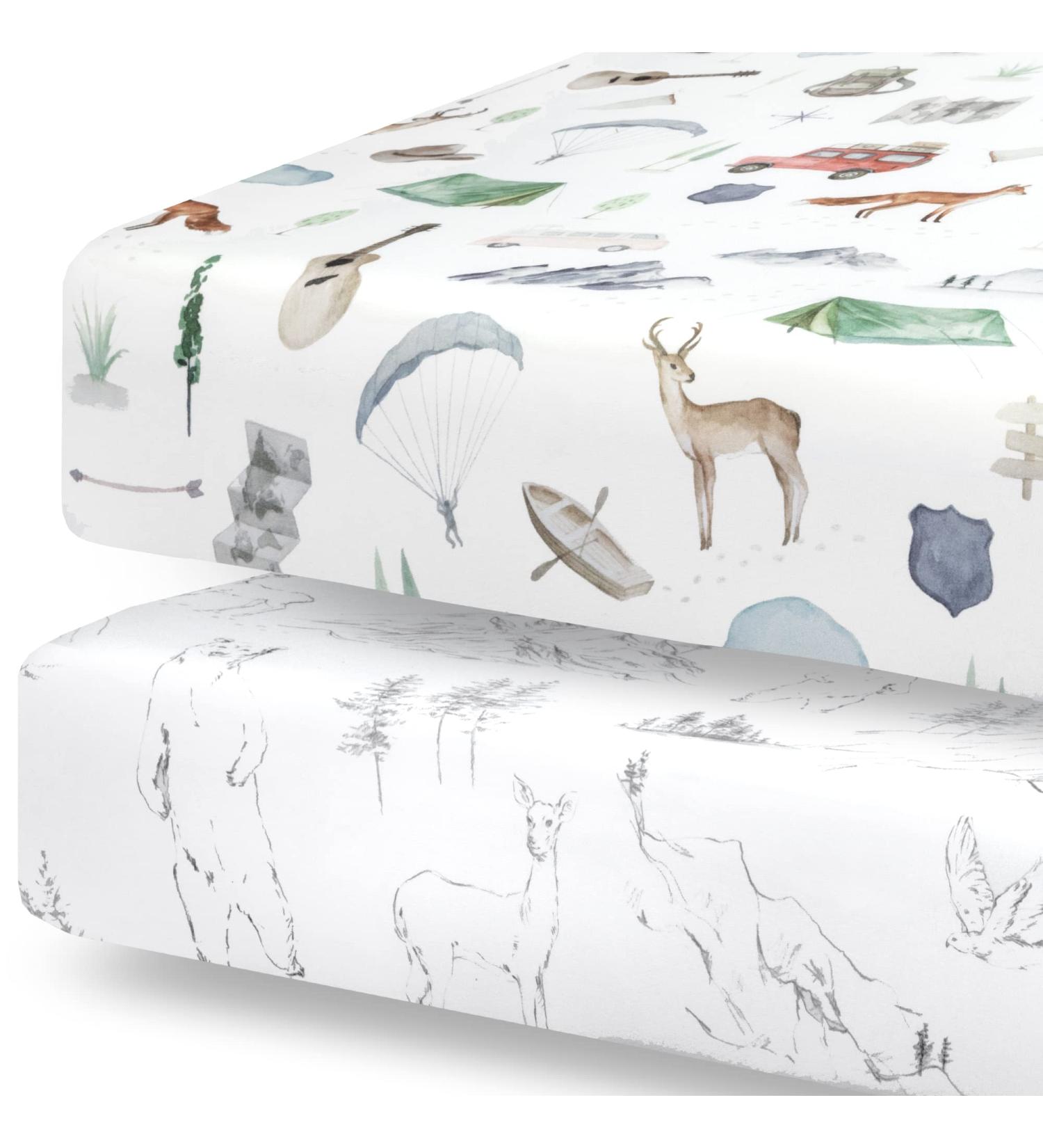 Pobibaby 2 Pack Premium Fitted Baby Boy Crib Sheets - Ultra-Soft Cotton Blend, Safe & Stylish Woodland Design - Buy Online on GoSupps.com
