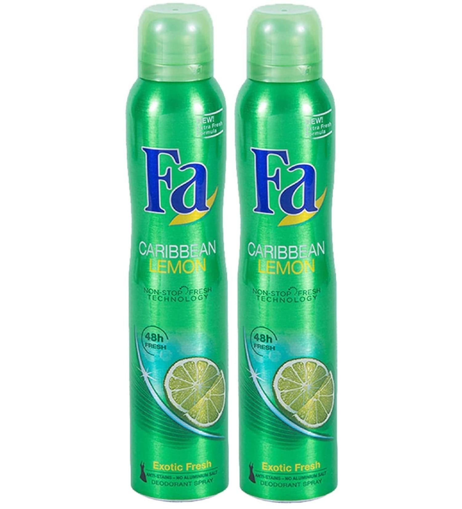 Economy size 200ml/6.7 ounces Fa 48h Deodorant Spray for Men & Women (2 Packs) (Caribbean Lemon) 6.7 Ounce