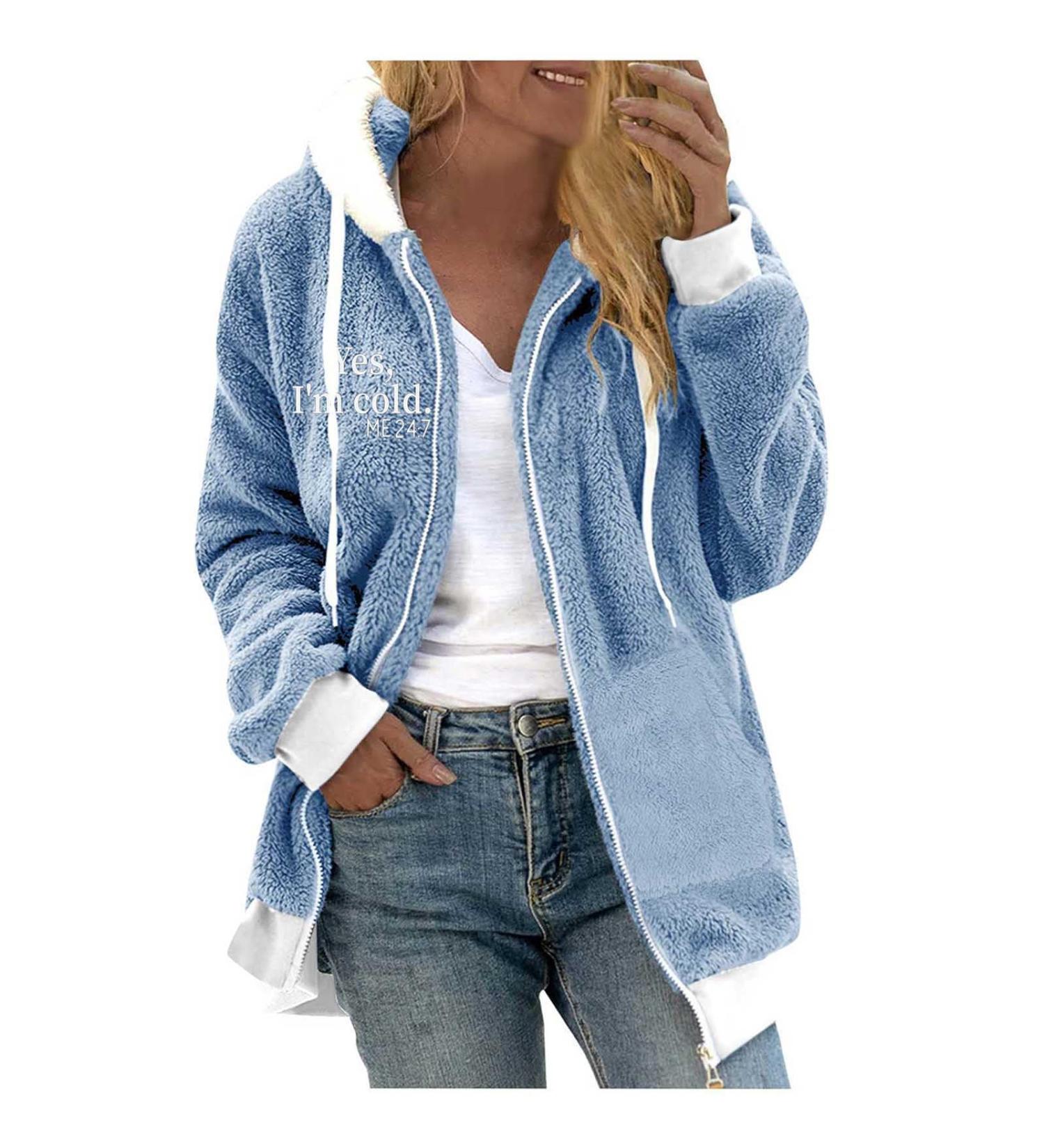 Yihaojia Fuzzy Jackets for Women with Hood Zip Up Hooded Christmas Print Cardigan Coats Fluffy Sherpa Outerwear Blue#31 Medium - Buy Online on GoSupps.com