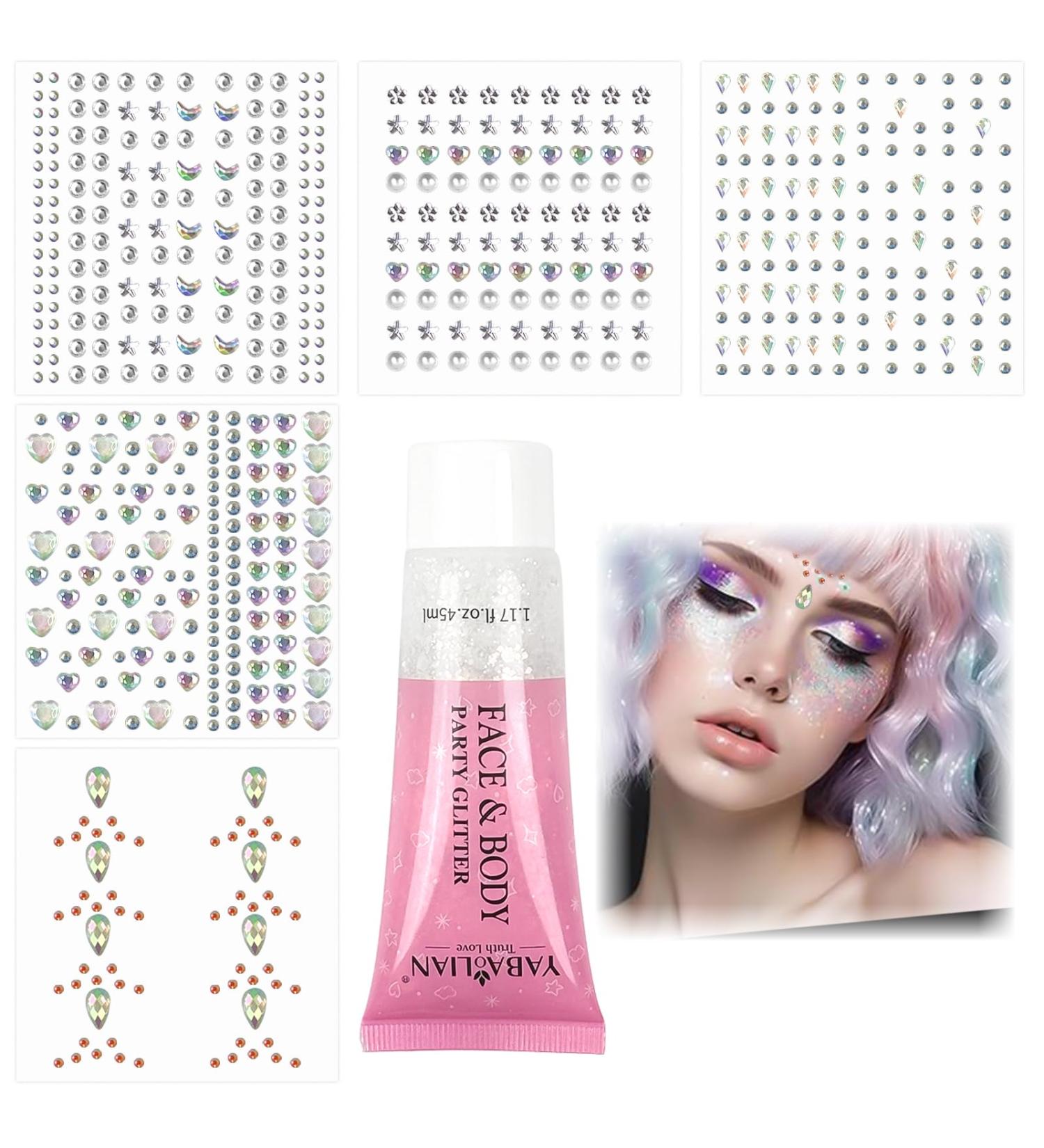 LFBEST Set of 617 self-adhesive rhinestone face stones and 45ml of glitter face gel for festivals parties and makeup. - Buy Online on GoSupps.com