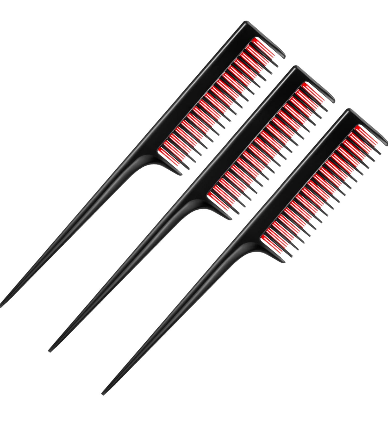 3 Piece Triple Teasing Comb Set - Rat Tail Combs for Women - Perfect for Root Teasing, Adding Volume, and Evening Styling - Black and Red - Buy Online on GoSupps.com