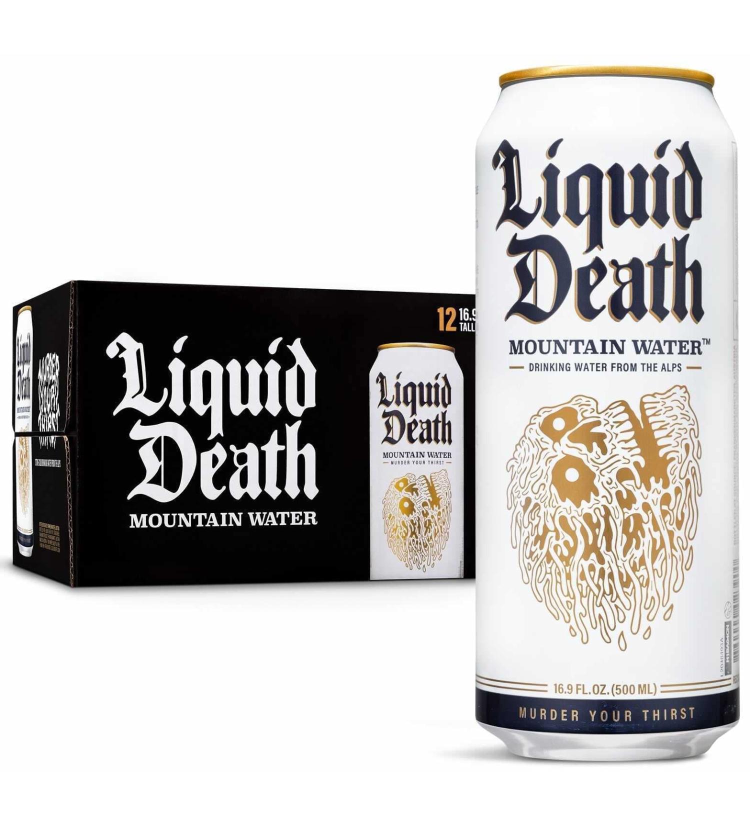 Liquid Death Mountain Water  16.9 oz. Tallboys (12-Pack) Mountain Water - Still - Buy Online on GoSupps.com