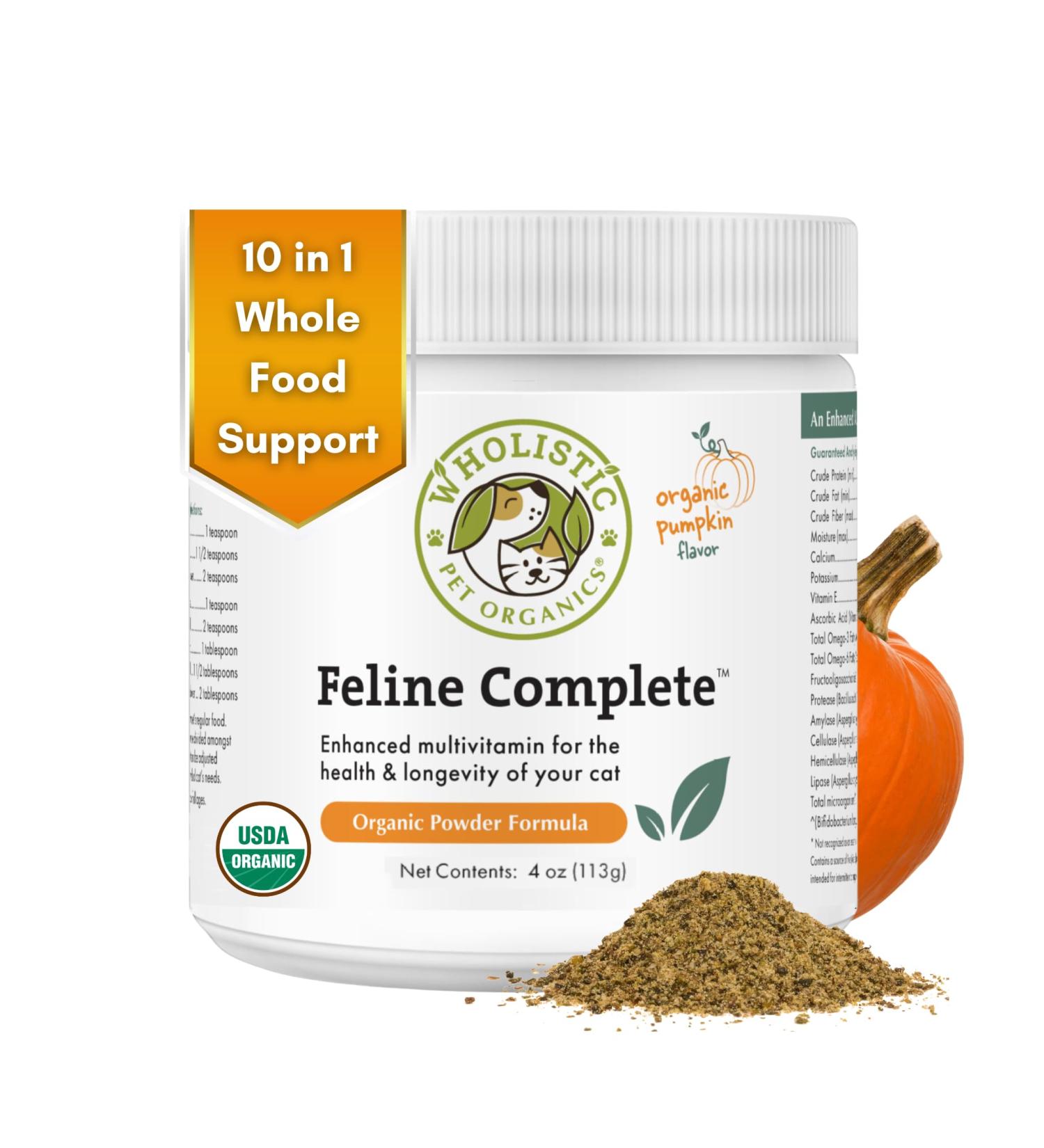 Wholistic Pet Organics Feline Complete - Organic Cat Multivitamins Powder for Immune Support & Antioxidants | Pumpkin Flavor - 4 oz - Buy Online on GoSupps.com