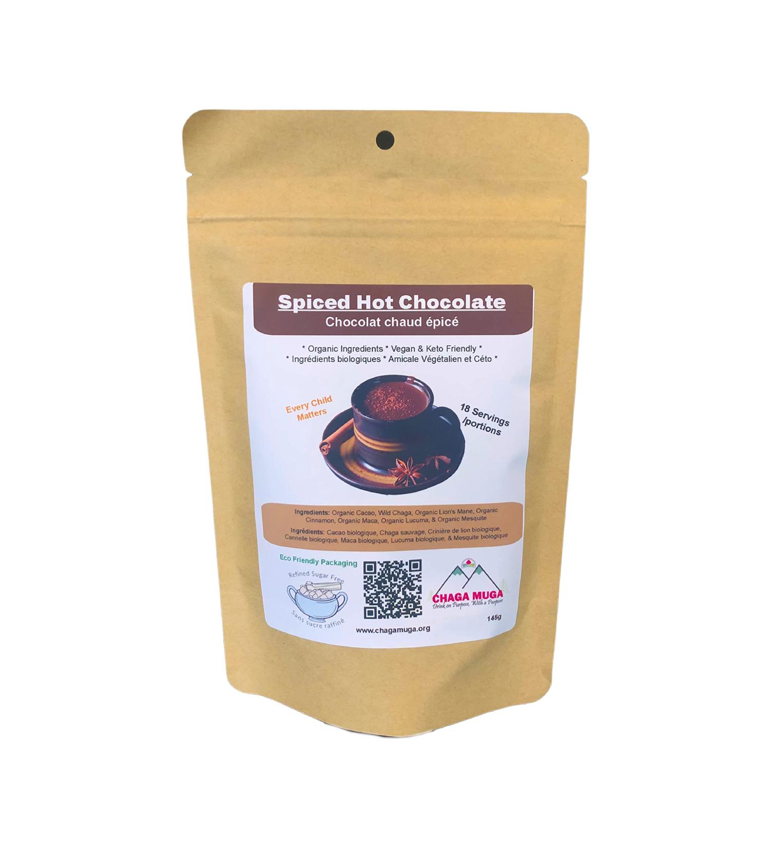 Spiced Hot Chocolate - Chaga Mushroom Organic Superfoods - Keto Vegan - 18 servings