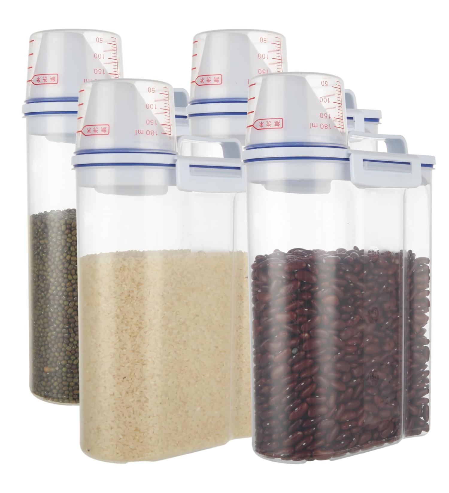 AKOLAFE 4 Pack Flour Container 5LB Pantry Food Storage Containers with Lids Airtight & Measuring Cup Small Air Tight Rice Holder Bin Plastic Cereal Grain Dispenser Kitchen for Sugar Dry Goods Pet Food - Buy Online on GoSupps.com