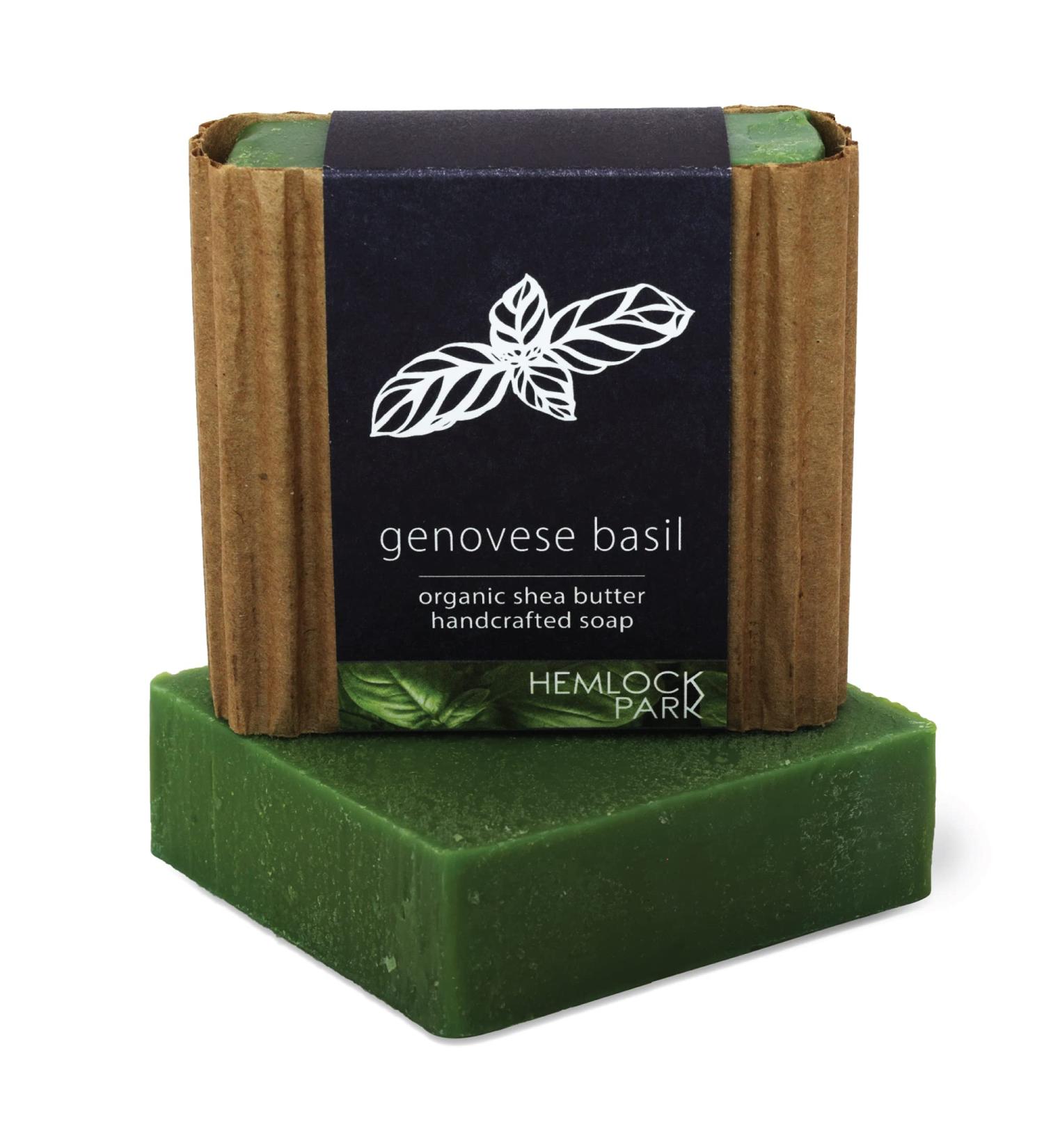 Hemlock Park Genovese Basil Shea Butter Bar Soap | Handcrafted in USA | Moisturizing Formula with Coconut Oil & Olive Oil | 1 Bar - Buy Online on GoSupps.com