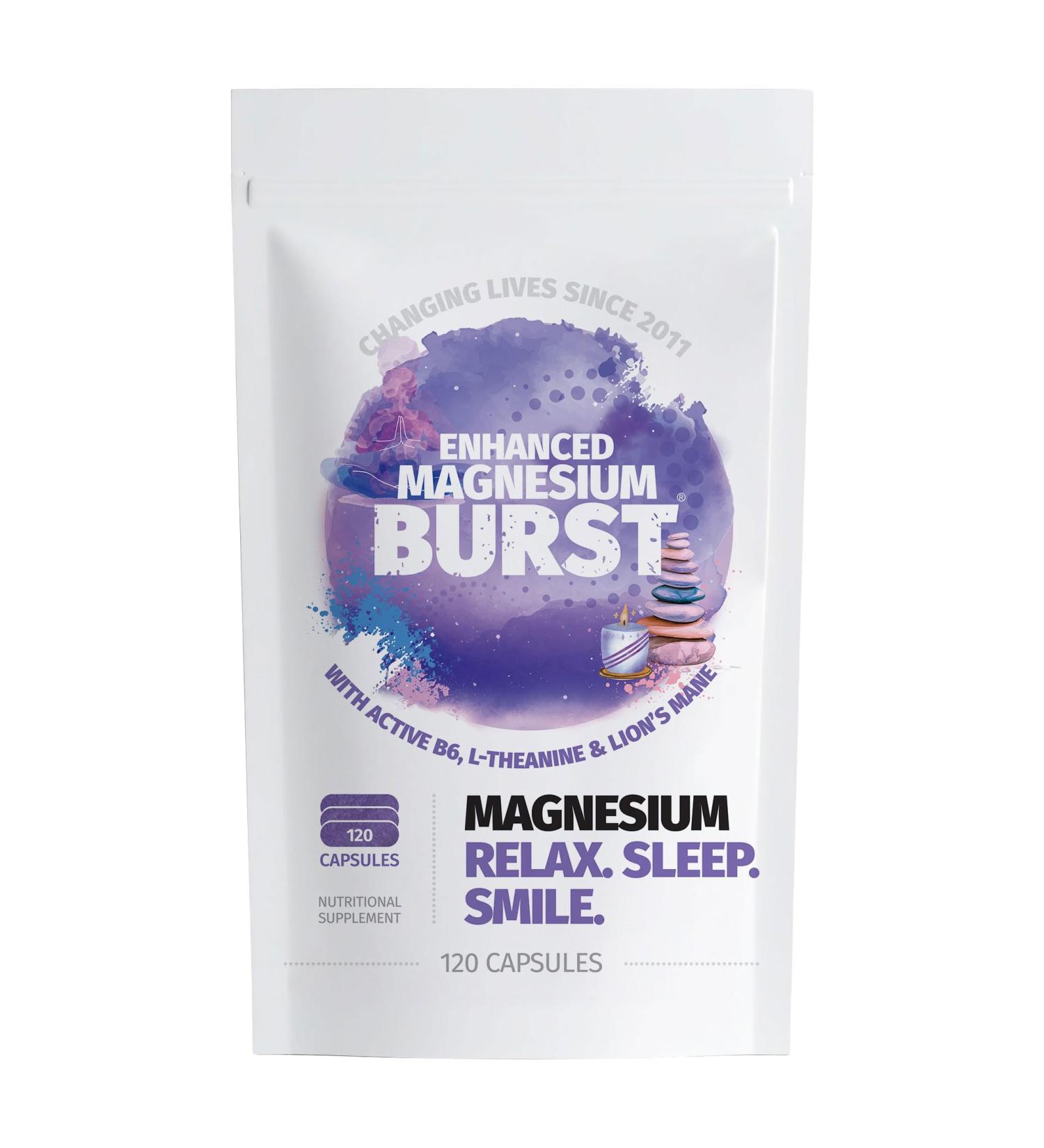 Enhanced Magnesium (Capsules) | Precise 300mg per Serving | Enhancement Blend: Organic Lion's Mane Extract L-theanine Active Vitamin B6 | 120 Capsules - by Organic Burst - Buy Online on GoSupps.com