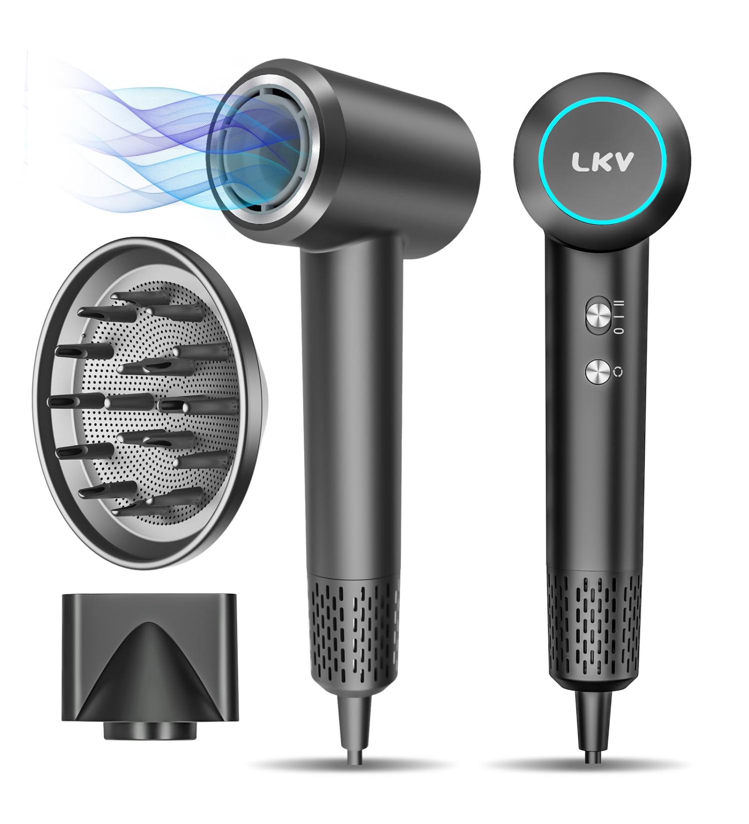 LKV HAIR DROYER Professional High Speed 200 Million Negative Ionic Hair Dryer 36ms Airflow Diffuser and Concentrate Sprayer Bathroom Travel Gray - Buy Online on GoSupps.com