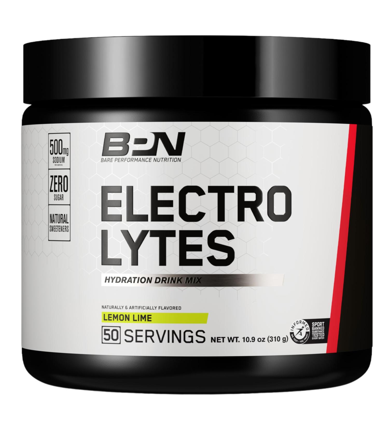 BARE PERFORMANCE NUTRITION BPN Electrolytes Hydration Drink Mix | Sugar Free Electrolyte Powder | 500mg Sodium per Serving | Naturally Sweetened | Lemon Lime 50 Servings - Buy Online on GoSupps.com