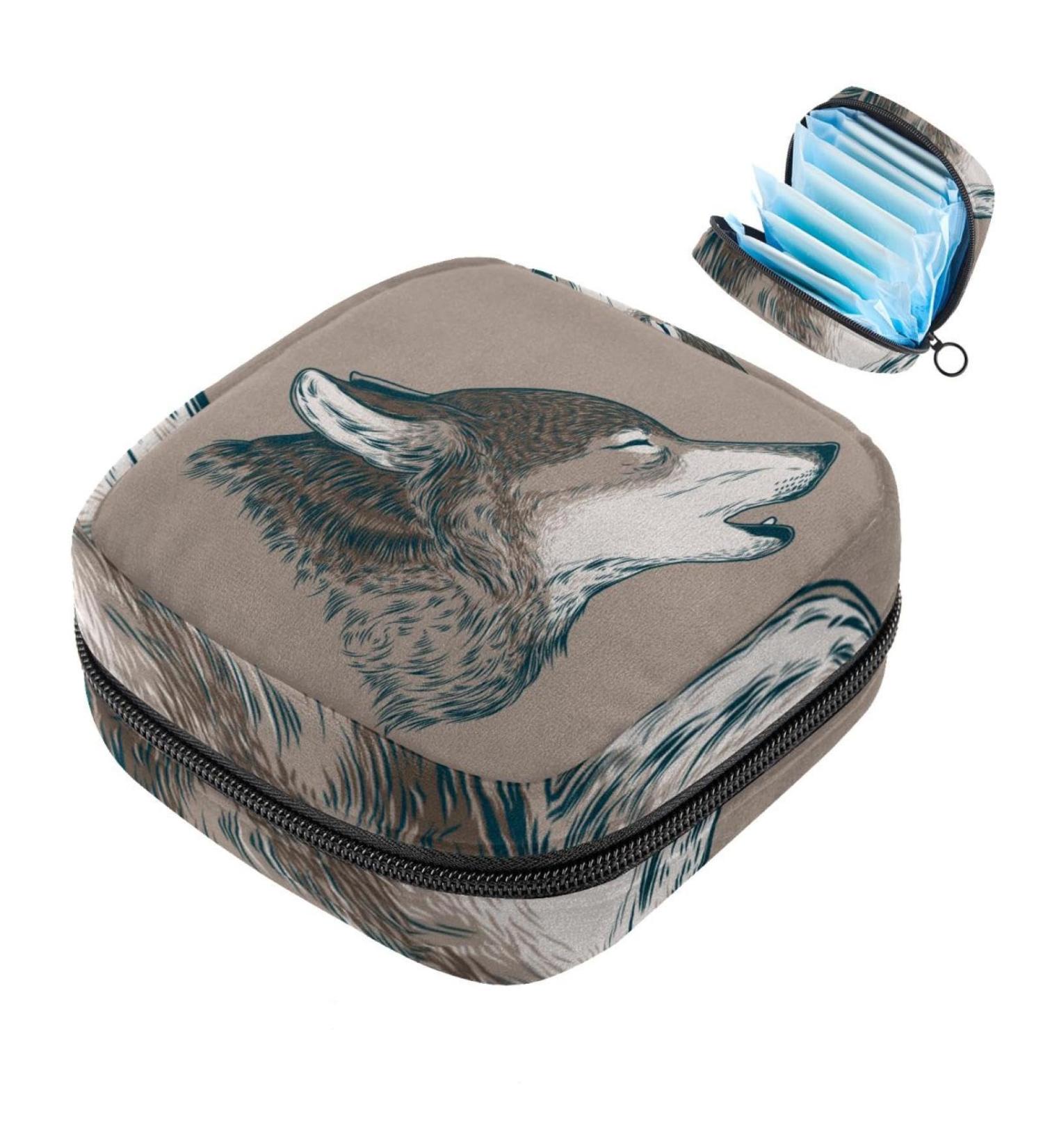 Javenproeqt Portable Women's Binding Bags | Menstrual Cup Pocket & Pads | Stylish Tampons for First Period | Art Painting Wolf Multicolor 04 - Buy Online on GoSupps.com
