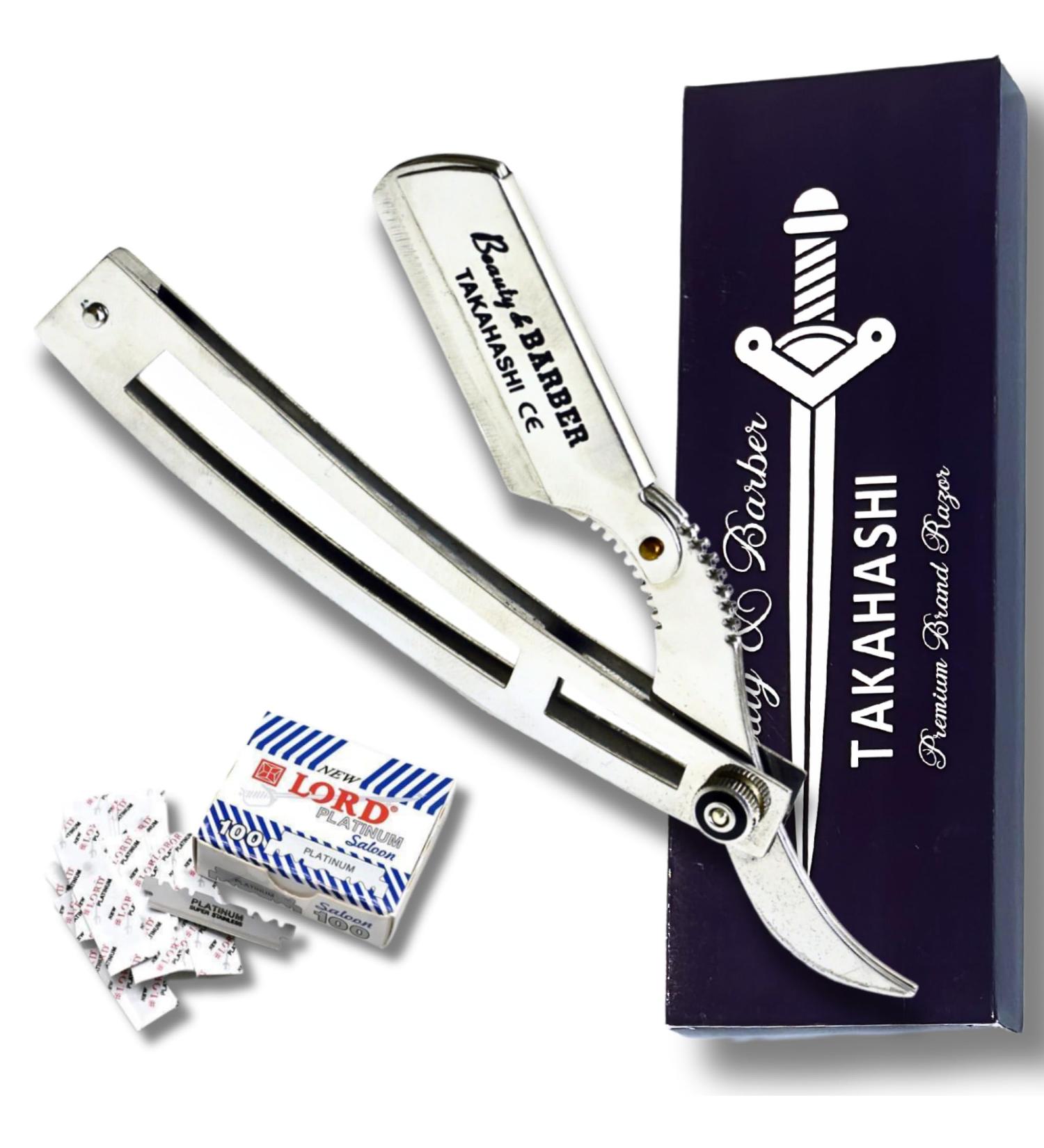 TAKAHASHI Professional Straight Razor for Men - Chrome Steel Handle Single Blade Safety Shaver Classic Barber Kit with 100 Free Blades for Ultimate Grooming - Buy Online on GoSupps.com