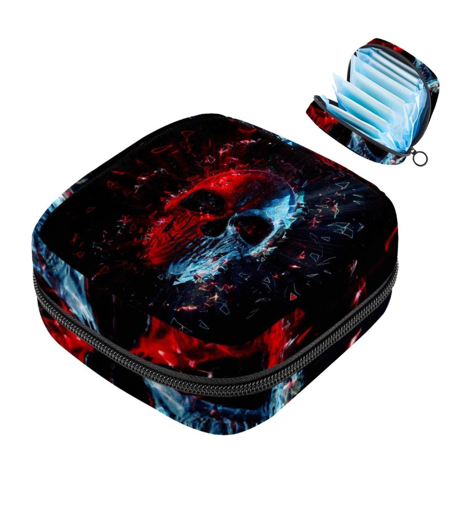 Neon Polygon Glowing Skull Sanitary Napkin Storage Bag - Portable Period Organizer for Women & Teens - Buy Online on GoSupps.com