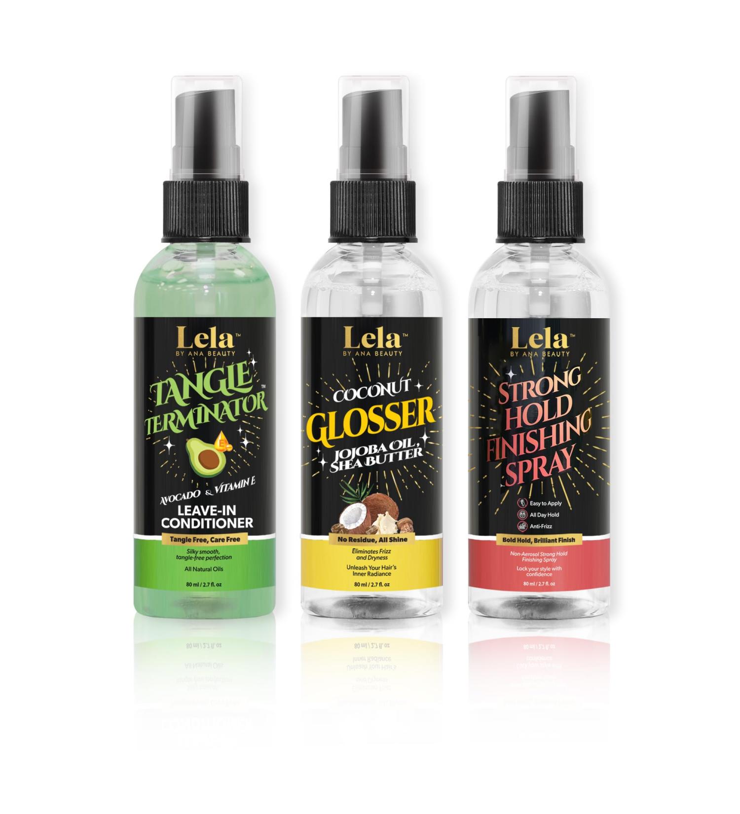 Lela Beauty Travel Set: Shine-Boosting Glosser Strong Hold Finishing Spray and Nourishing Leave-In Conditioner - Perfect for On-the-Go Styling Frizz Control and Hair Hydration 80mL/2.7 fl oz - Buy Online on GoSupps.com